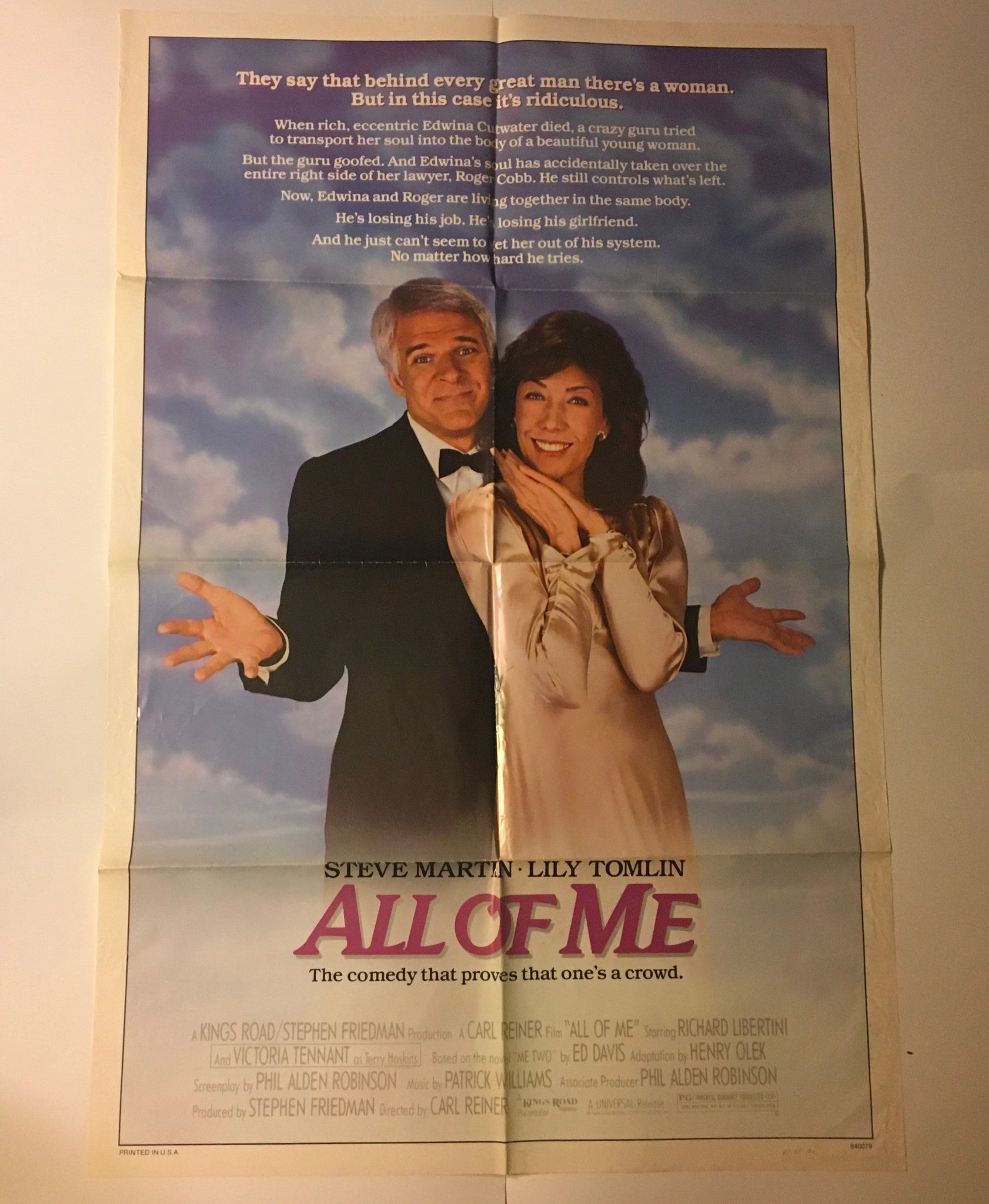 1984 All of Me 41" x 27" Original Movie Poster Stever Martin, Lily Tomlin