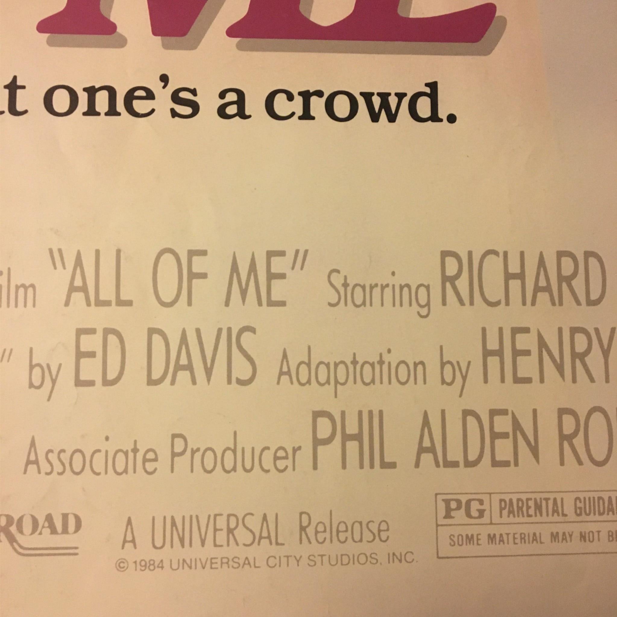 1984 All of Me 41" x 27" Original Movie Poster Stever Martin, Lily Tomlin