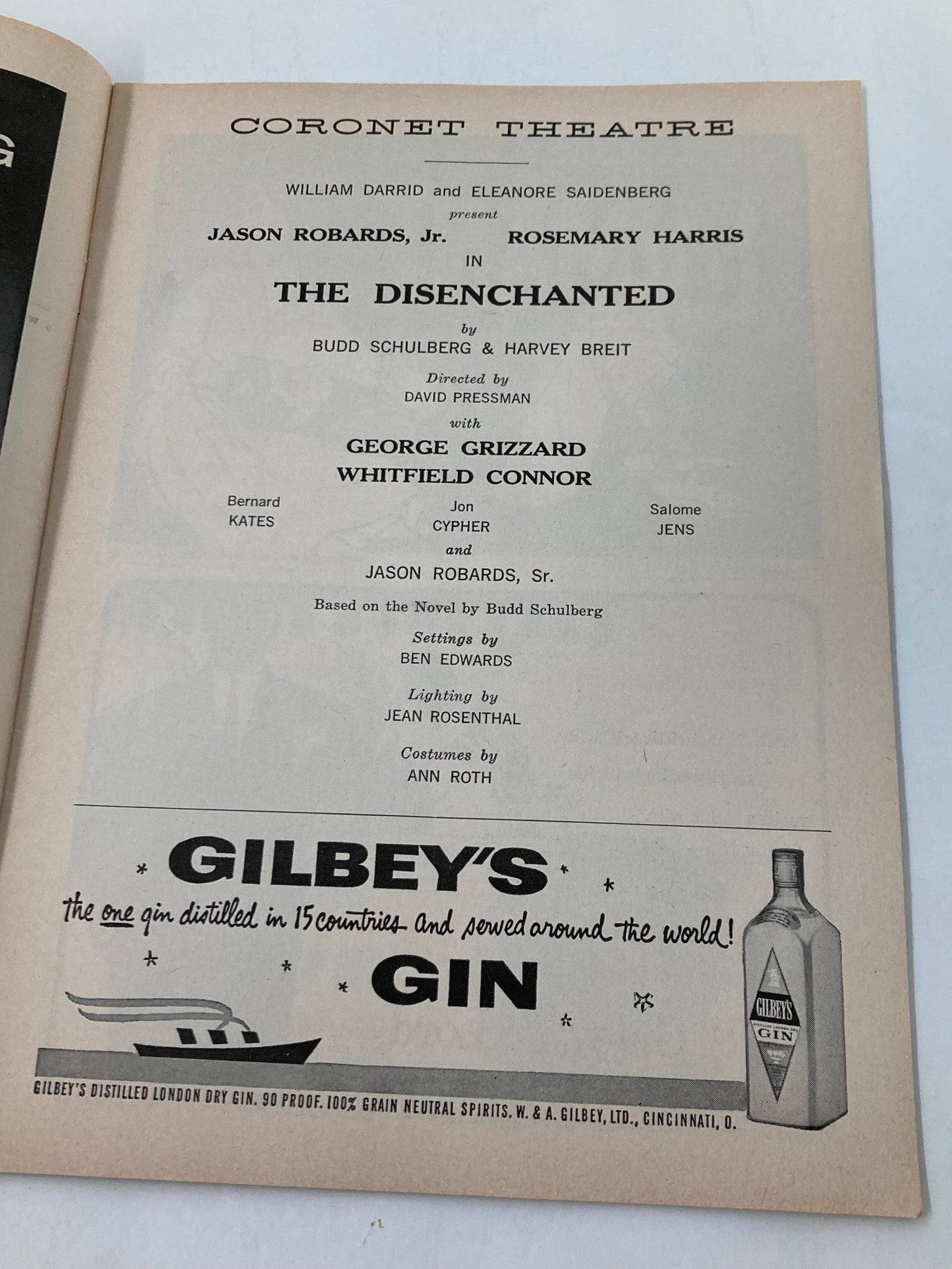 1958 Playbill Coronet Theatre Jason Robards Jr. in The Disenchanted