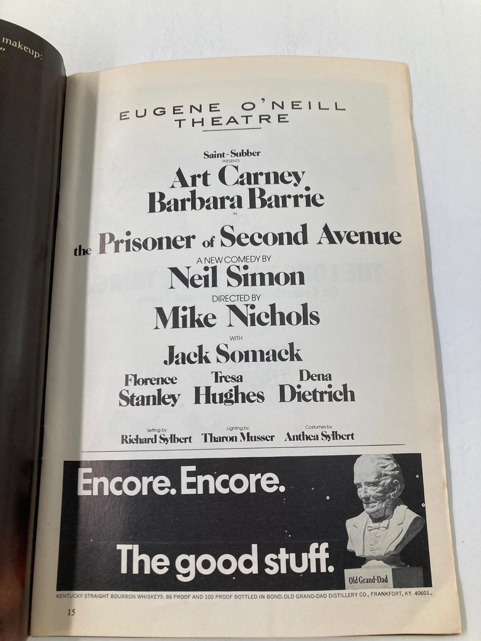 1972 Playbill Eugene O'Neill Theatre Art Carney in The Prisone of Second Avenue