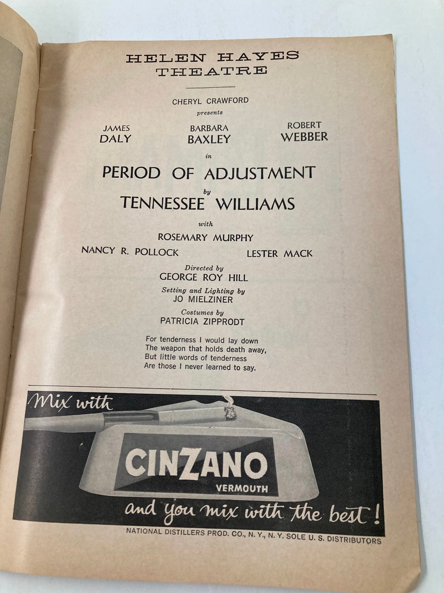 1960 Playbill Helen Hayes Theatre James Daly in Period of Adjustment