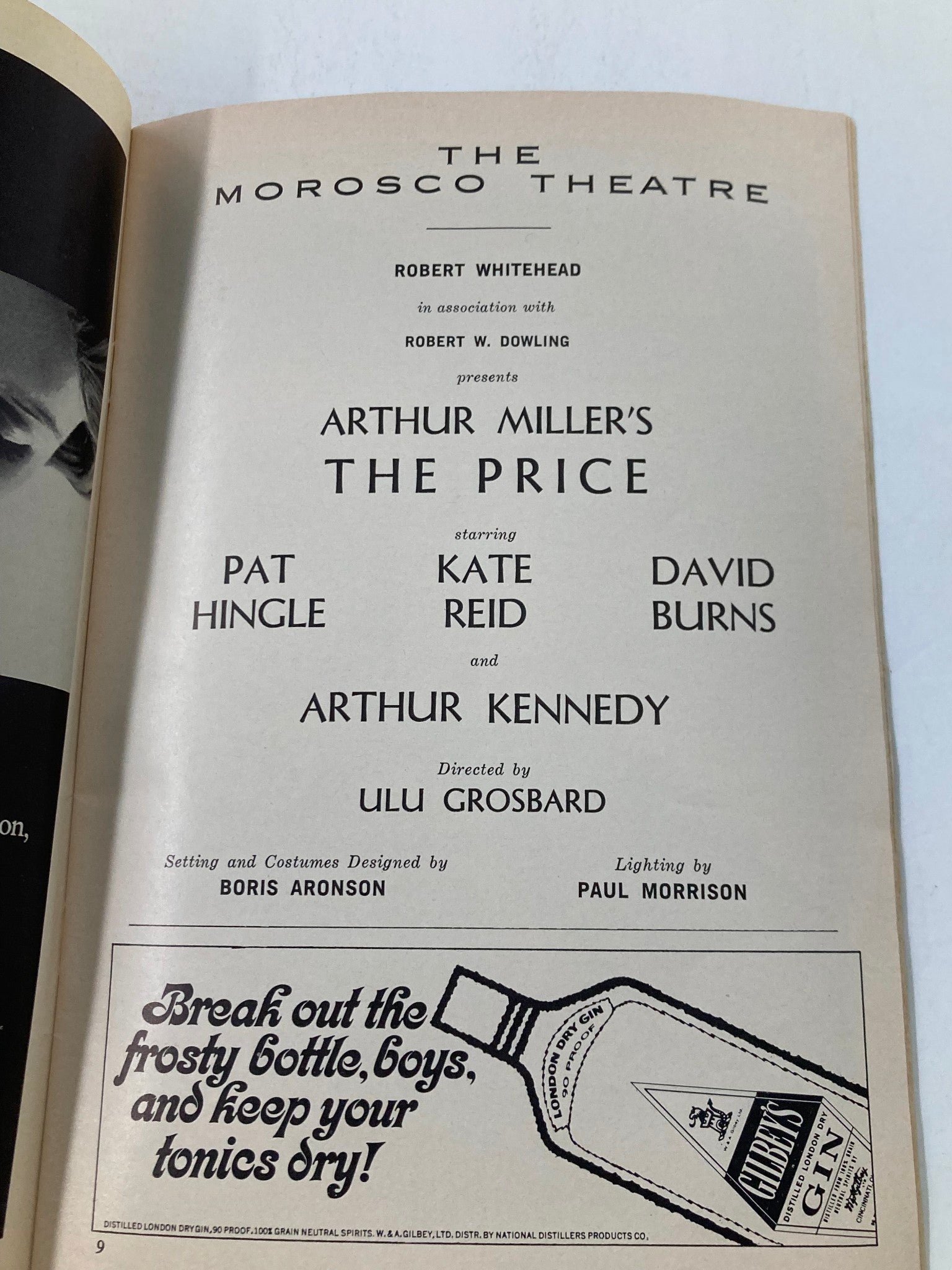 1968 Playbill The Morosco Theatre Arthur Kennedy, Kate Reid in The Price