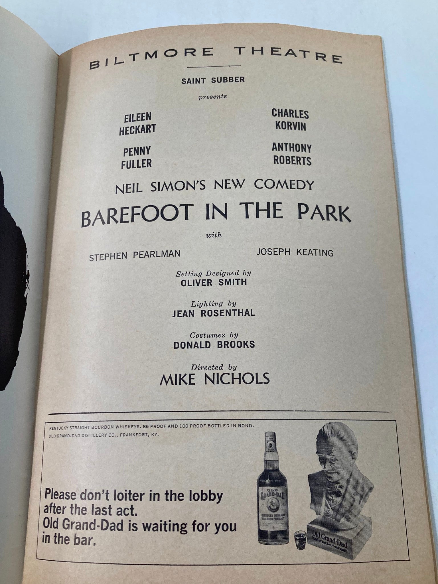 1965 Playbill Biltmore Theatre Eileen Heckart in Barefoot in the Park