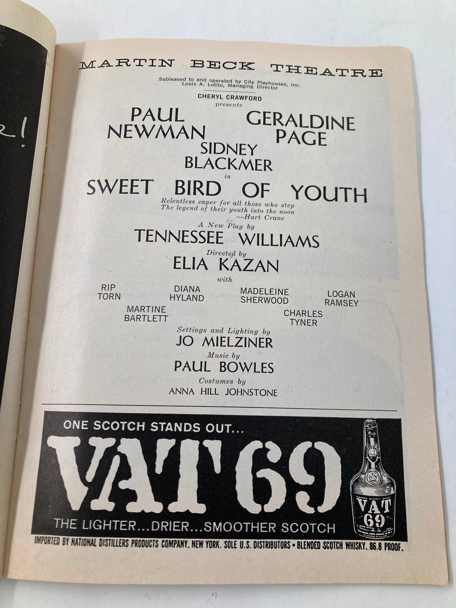 1959 Playbill Martin Beck Theatre Sidney Blackmer in Sweet Bird of Youth