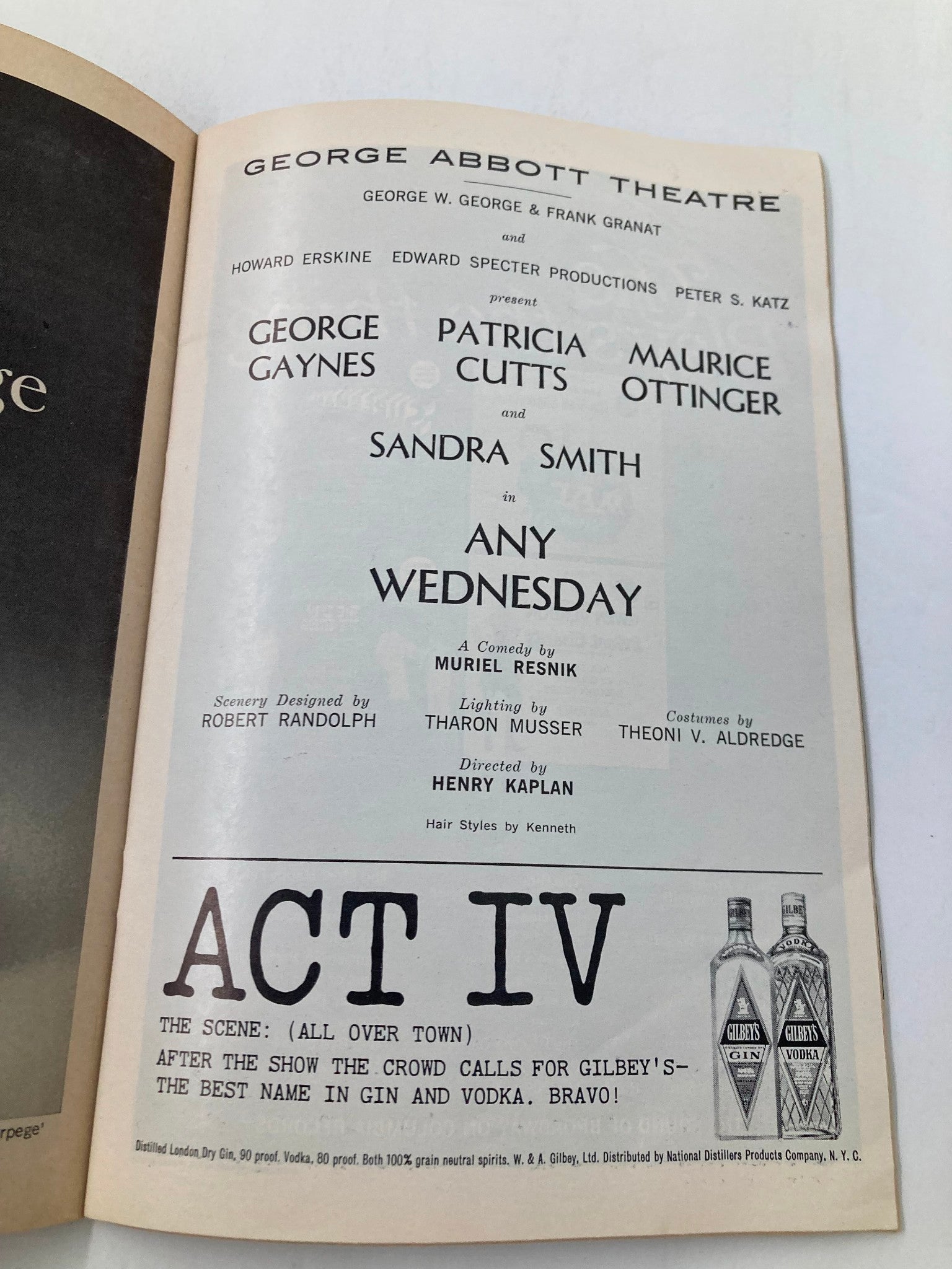 1966 Playbill George Abbott Theatre George Gaynes, Sandra Smith in Any Wednesday