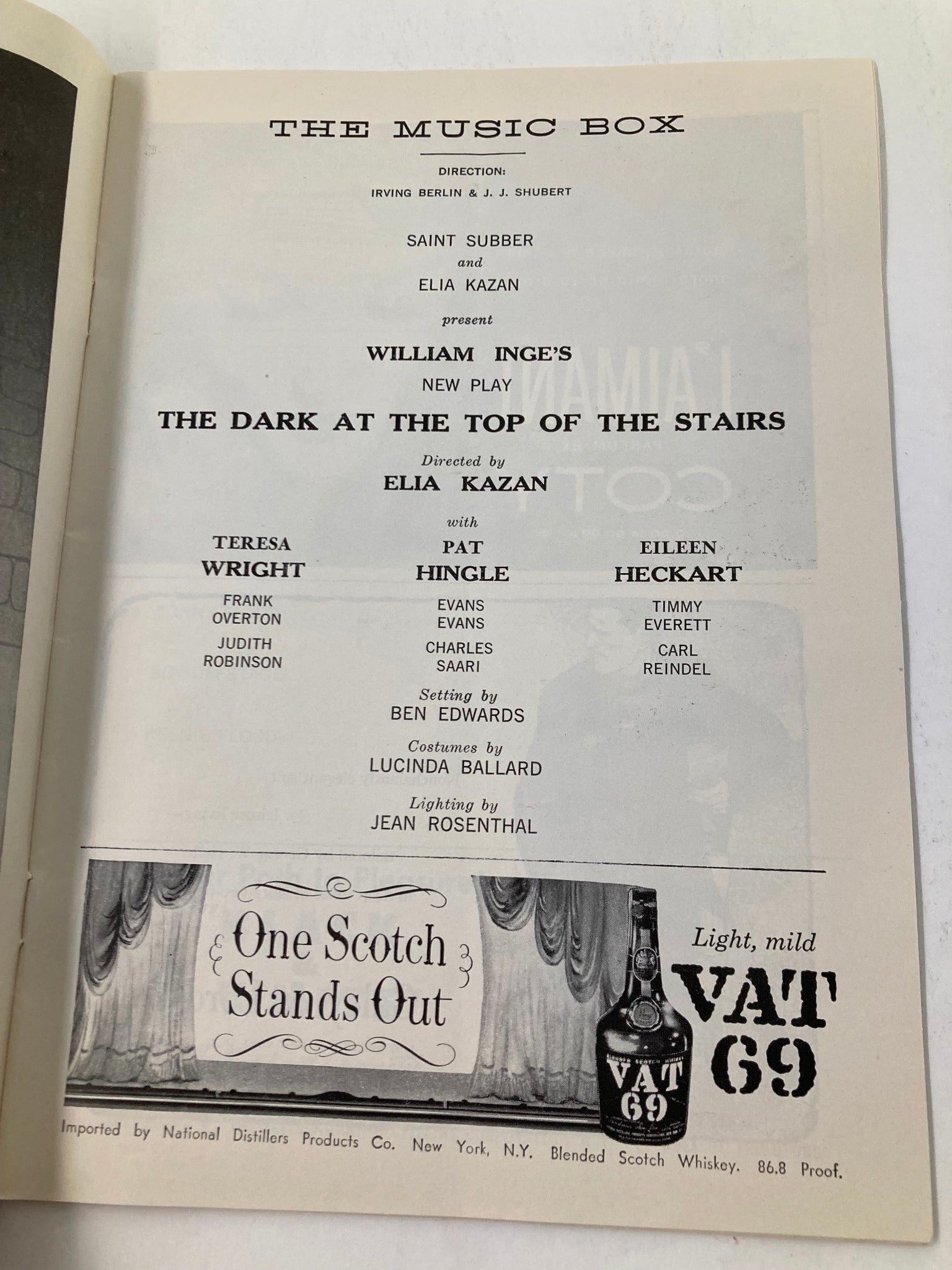 1958 Playbill The Music Box Teresa Wright in The Dark at the Top of the Stairs