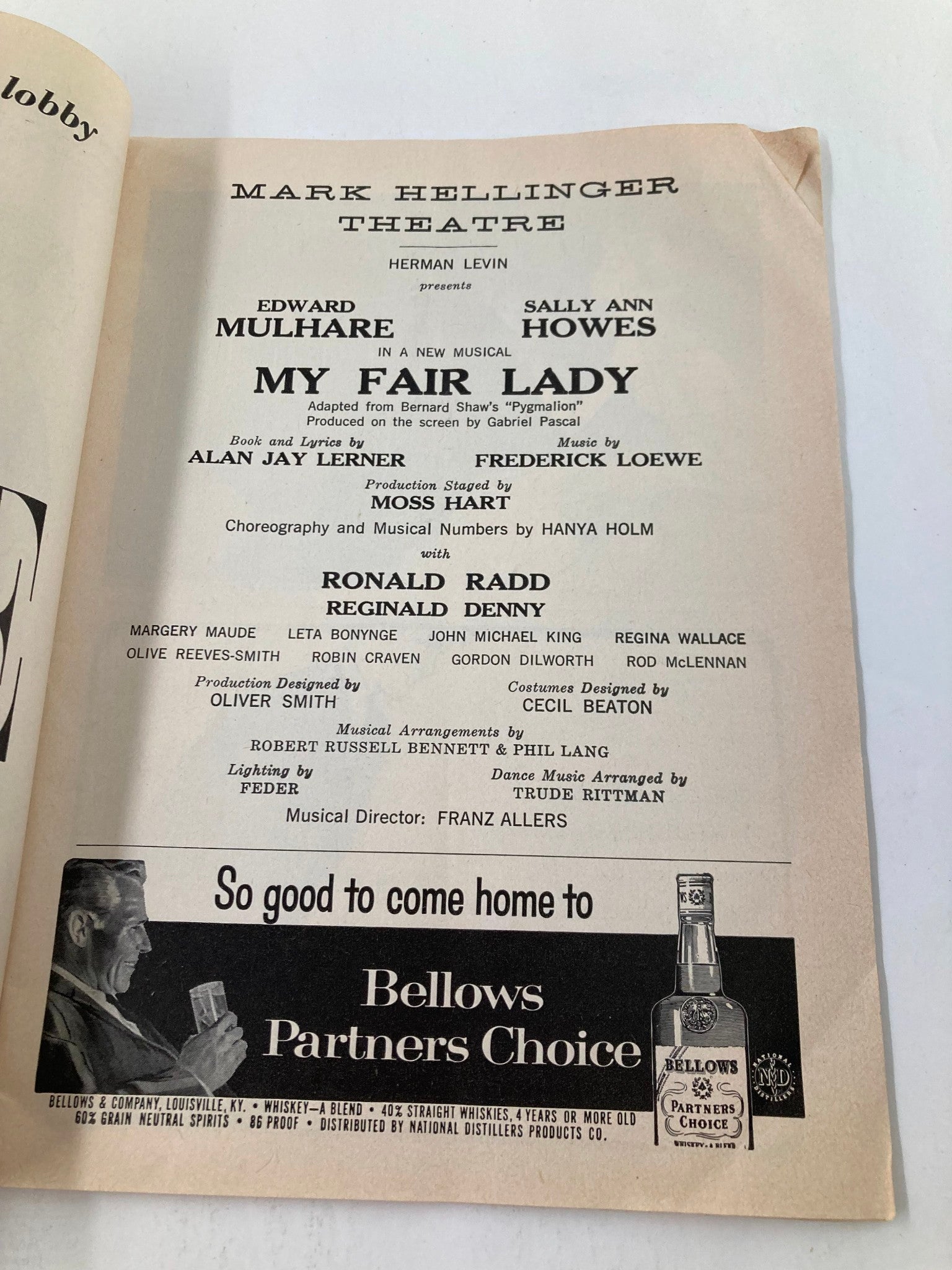 1959 Playbill Mark Hellinger Theatre Sally Ann Howes in My Fair Lady Musical