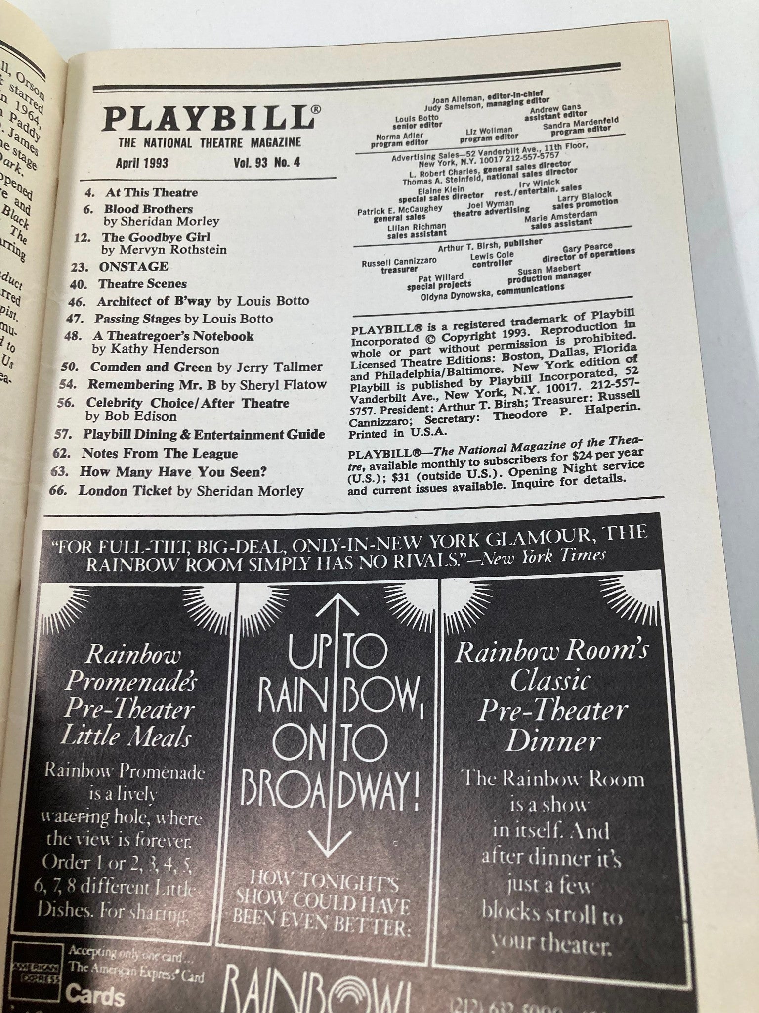 1993 Playbill Ethel Barrymore Theatre Jane Alexander in The Sisters Rosenweig