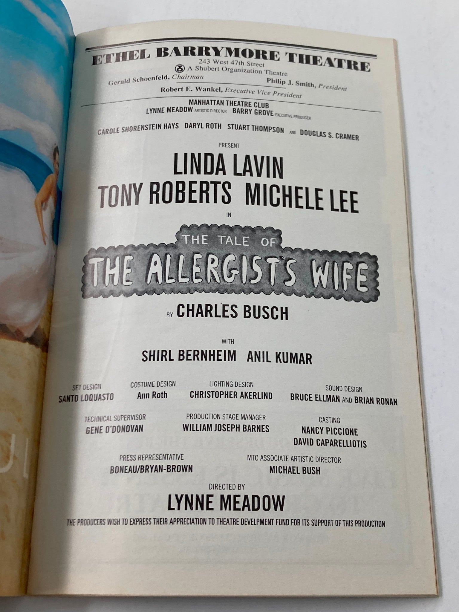 2001 Playbill Ethel Barrymore Theatre The Tale of The Allergists Wife