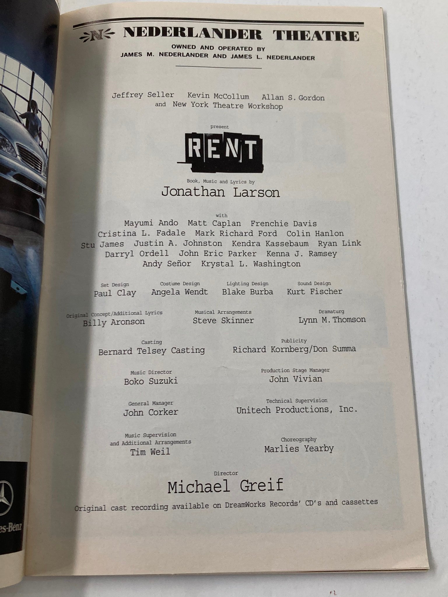 2003 Playbill Nederlander Theatre Mayumi Ando & Matt Caplan in Rent