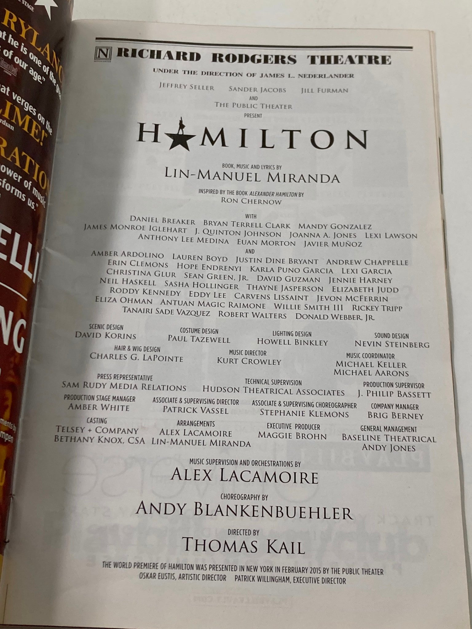 2018 Playbill Richard Rodgers Theatre Daniel Breaker, Lexi Lawson in Hamilton