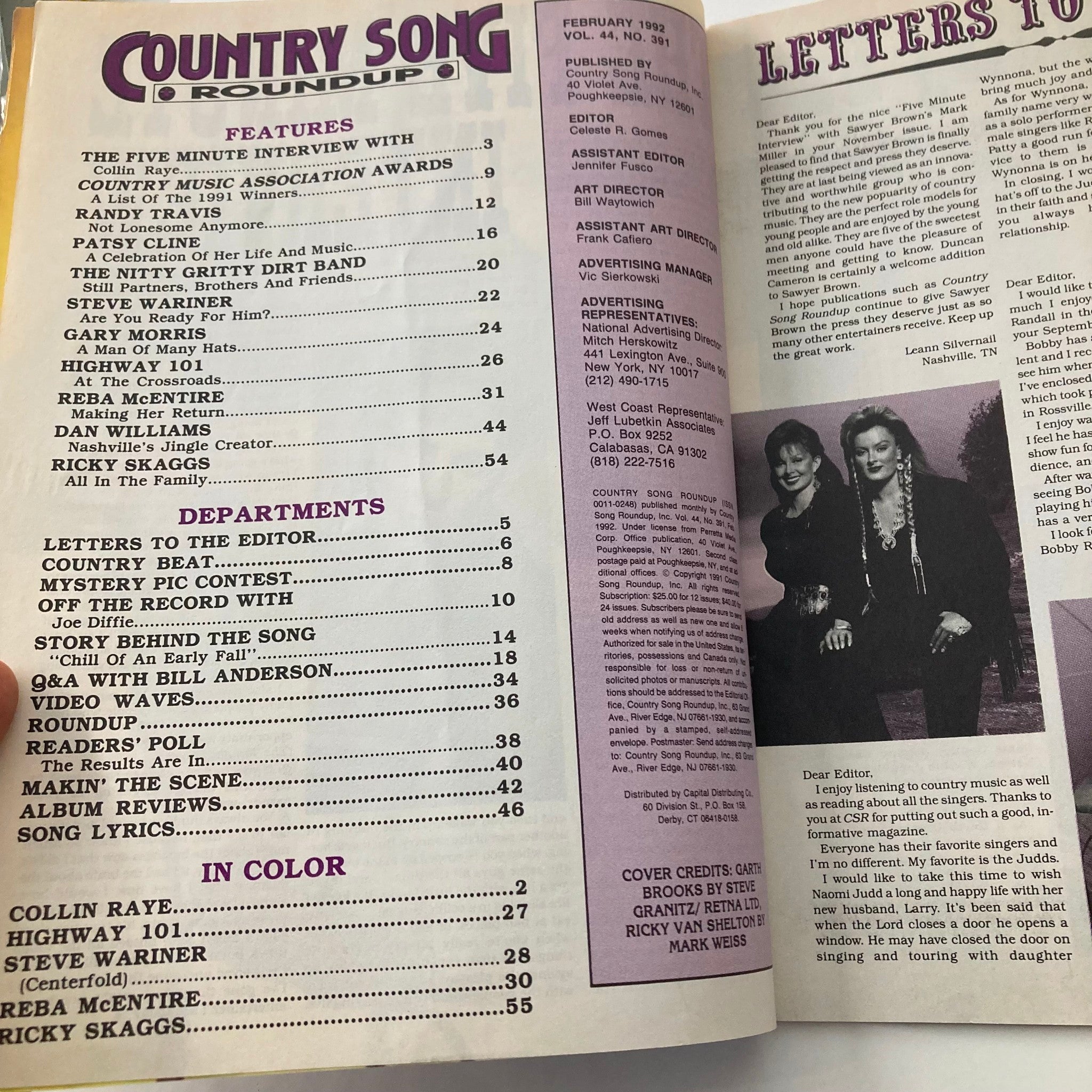 Country Song Roundup Magazine February 1992 Reba McEntire and Garth Brooks