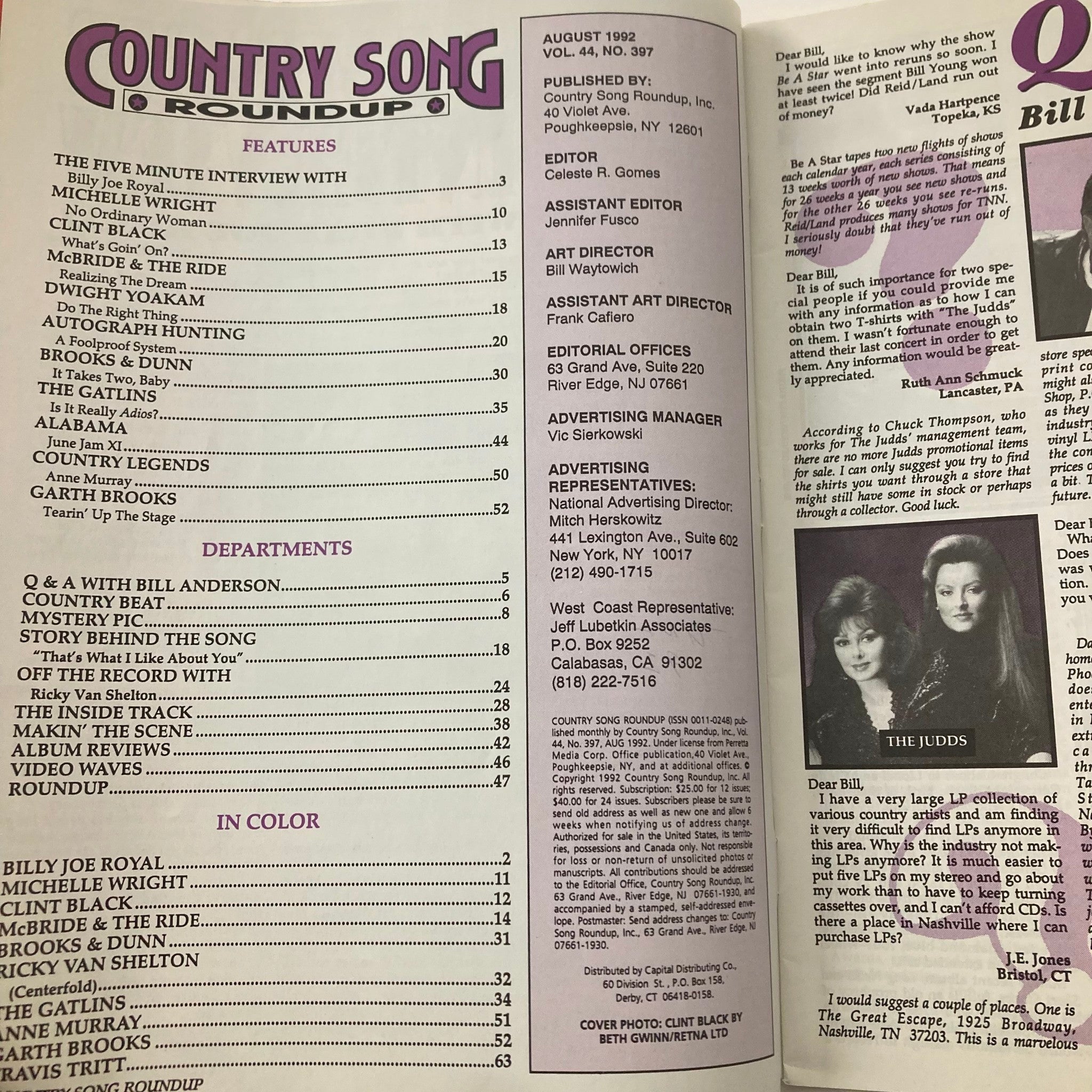 Country Song Roundup Magazine August 1992 Clint Black & Steve Gatlin No Label