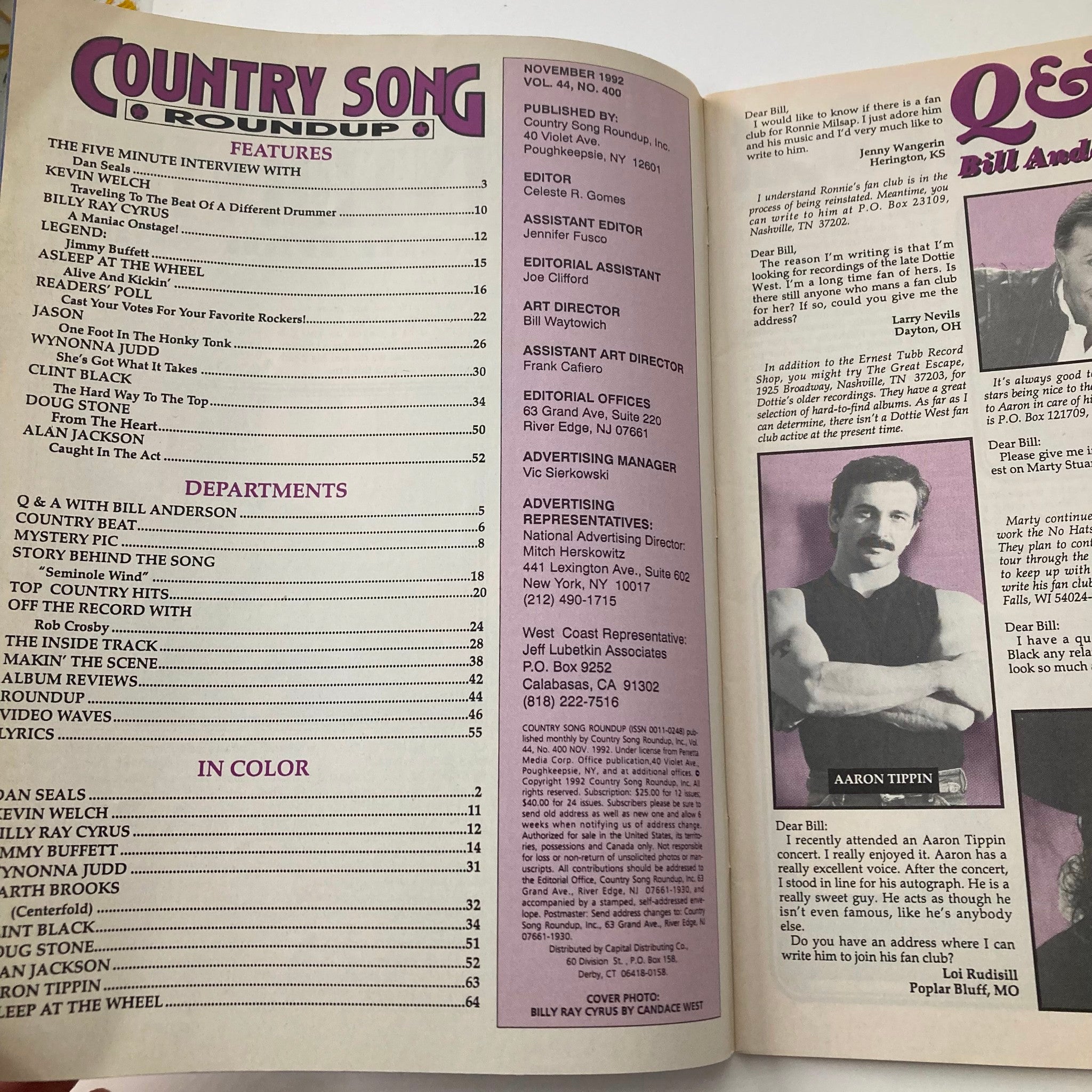 Country Song Roundup Magazine November 1992 Clint Black & Billy Ray No Label