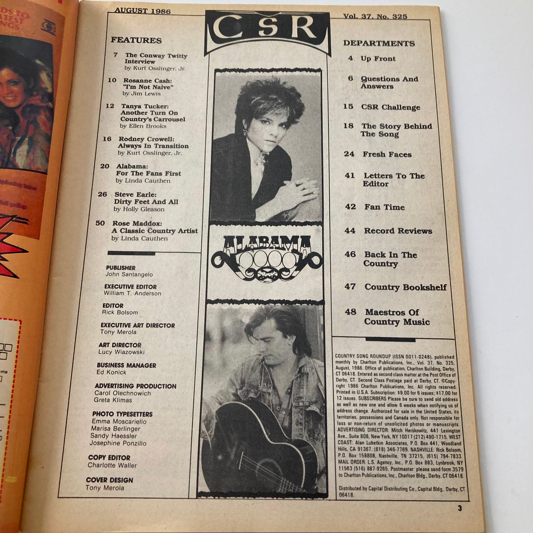 VTG Country Song Roundup Magazine August 1986 Alabama For The Fans First