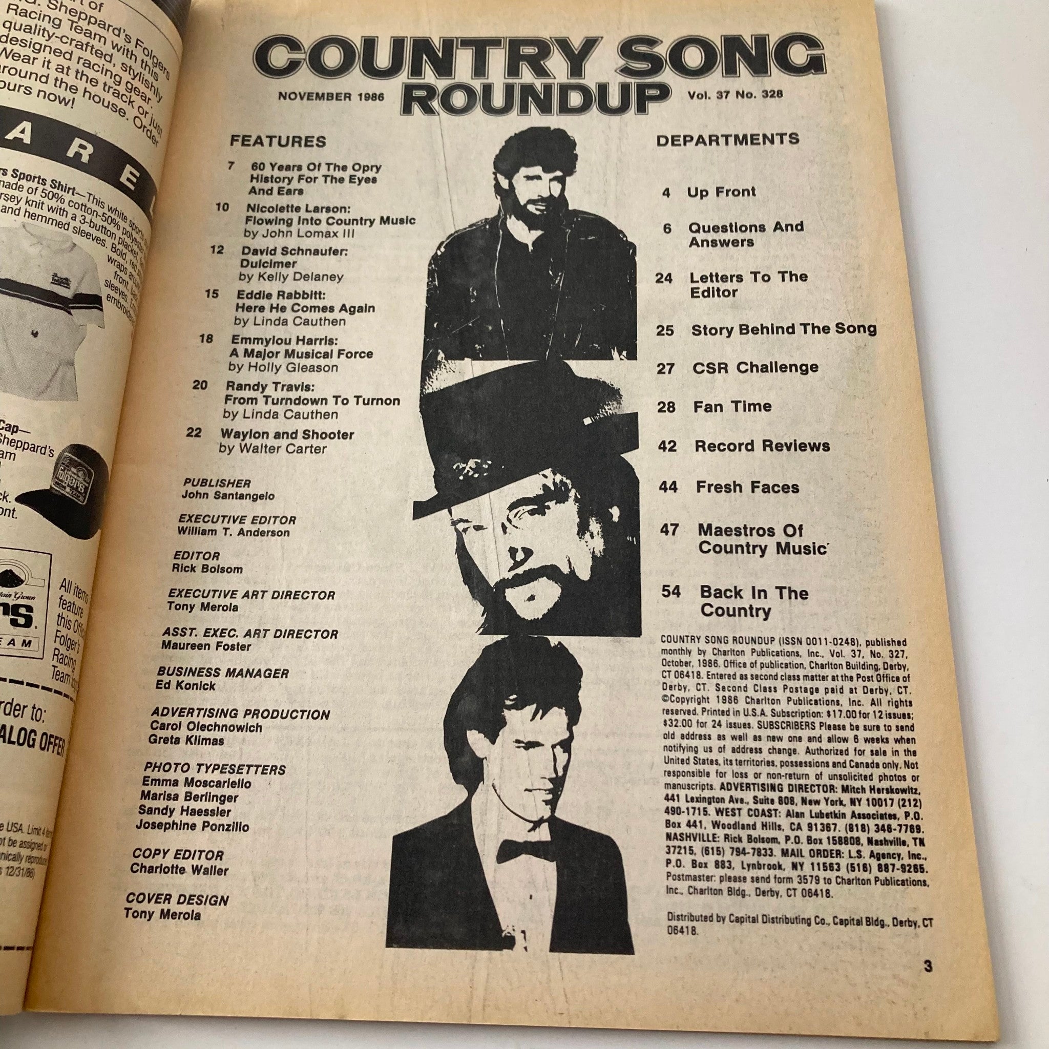 VTG Country Song Roundup Magazine November 1986 Waylon and Shooter