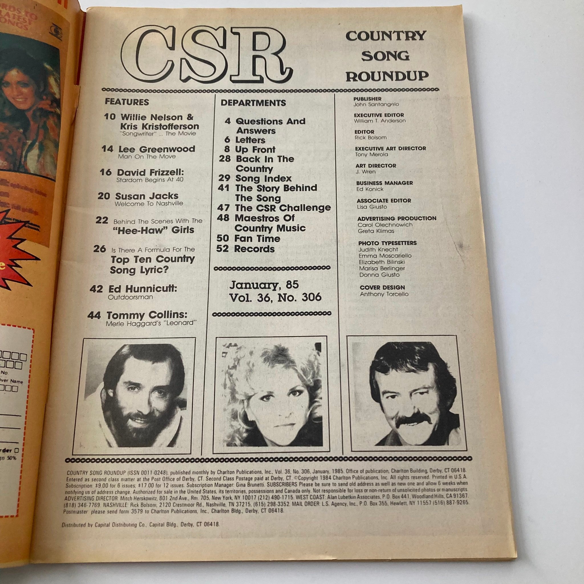 VTG Country Song Roundup Magazine January 1985 Willie Nelson, Kris Kristofferson