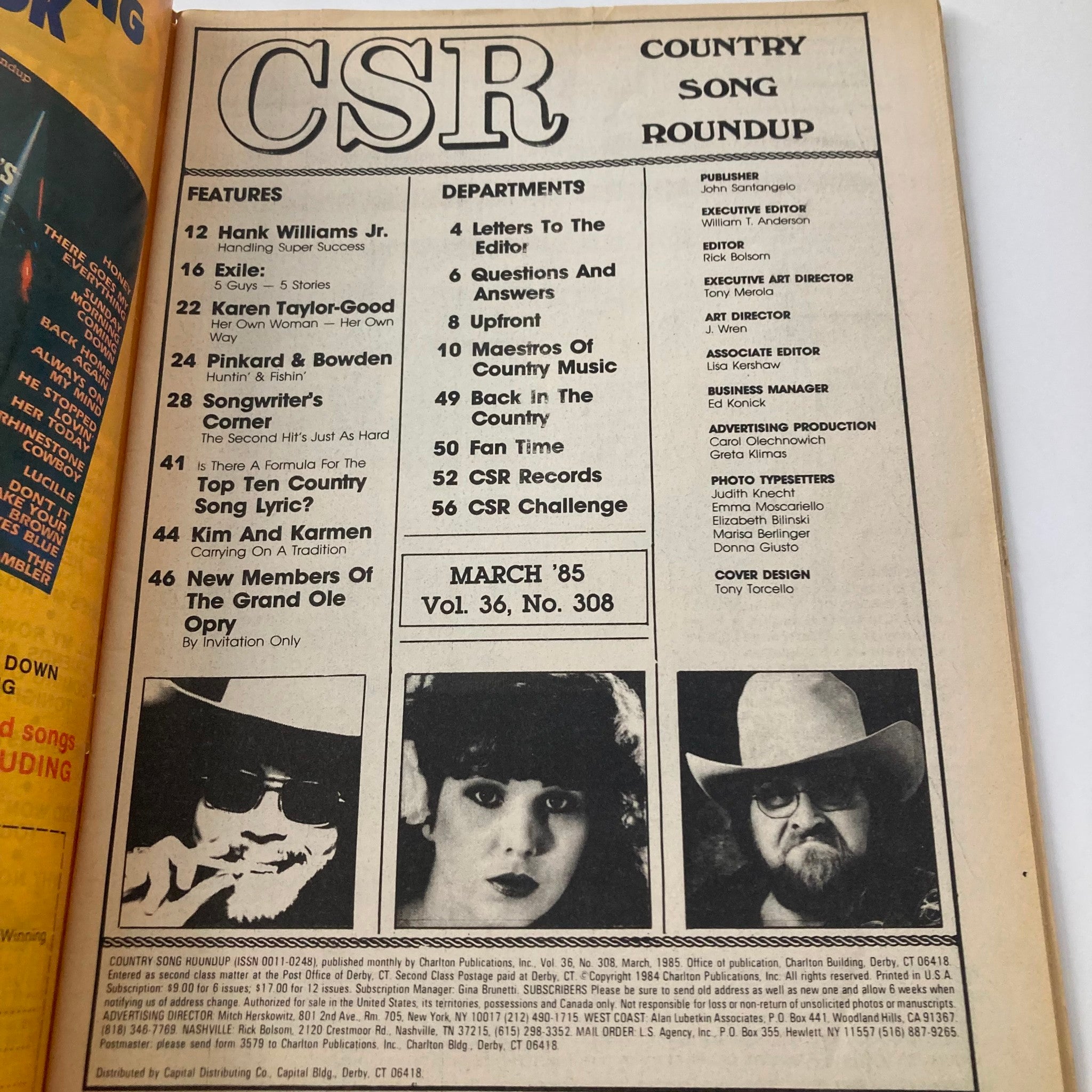 VTG Country Song Roundup Magazine March 1985 Hank Williams Jr. Handling Success