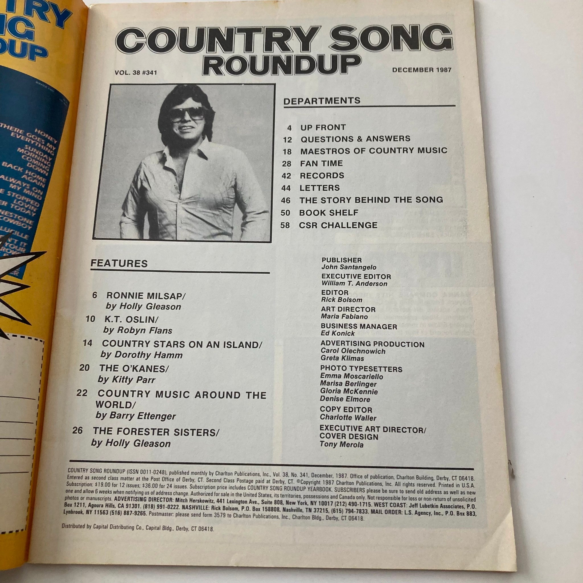 VTG Country Song Roundup Magazine December 1987 Ronnie Mislap & K.T. Oslin