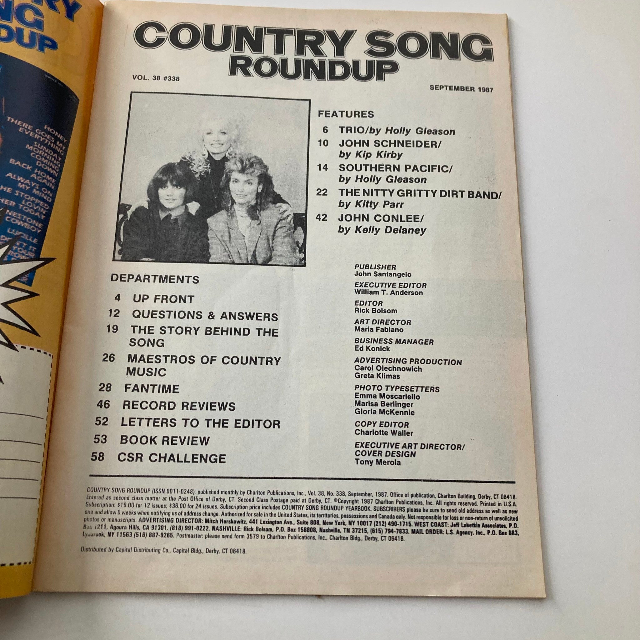 VTG Country Song Roundup Magazine September 1987 Dolly, Linda & Emmylou