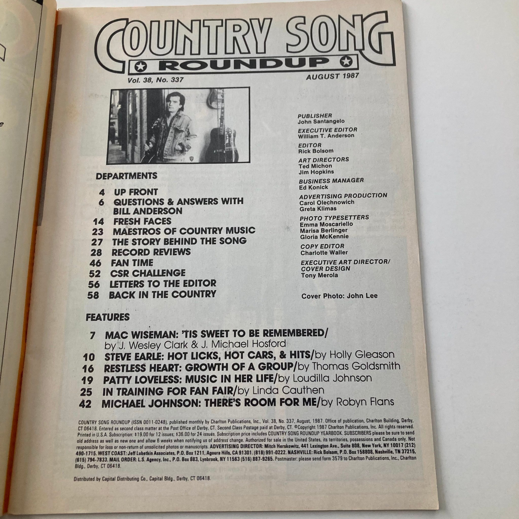 VTG Country Song Roundup Magazine August 1987 Steve Earle and Mac Wiseman