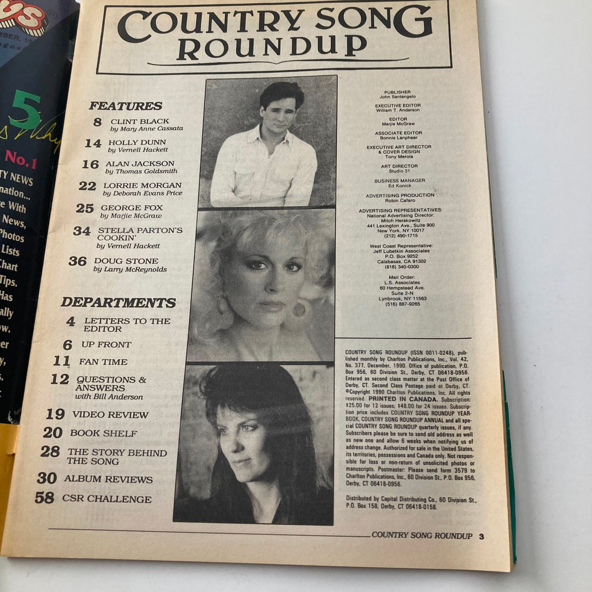 VTG Country Song Roundup Magazine December 1990 Clint Black and Lorrie Morgan