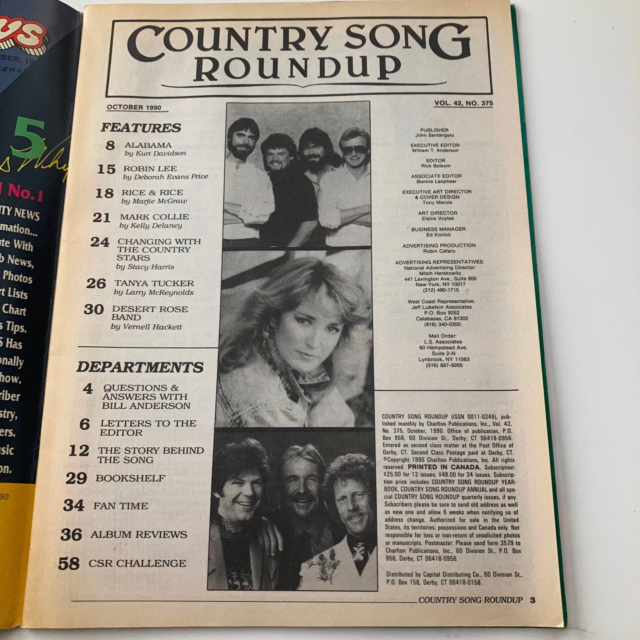 VTG Country Song Roundup Magazine October 1990 Alabama & Desert Rose Band