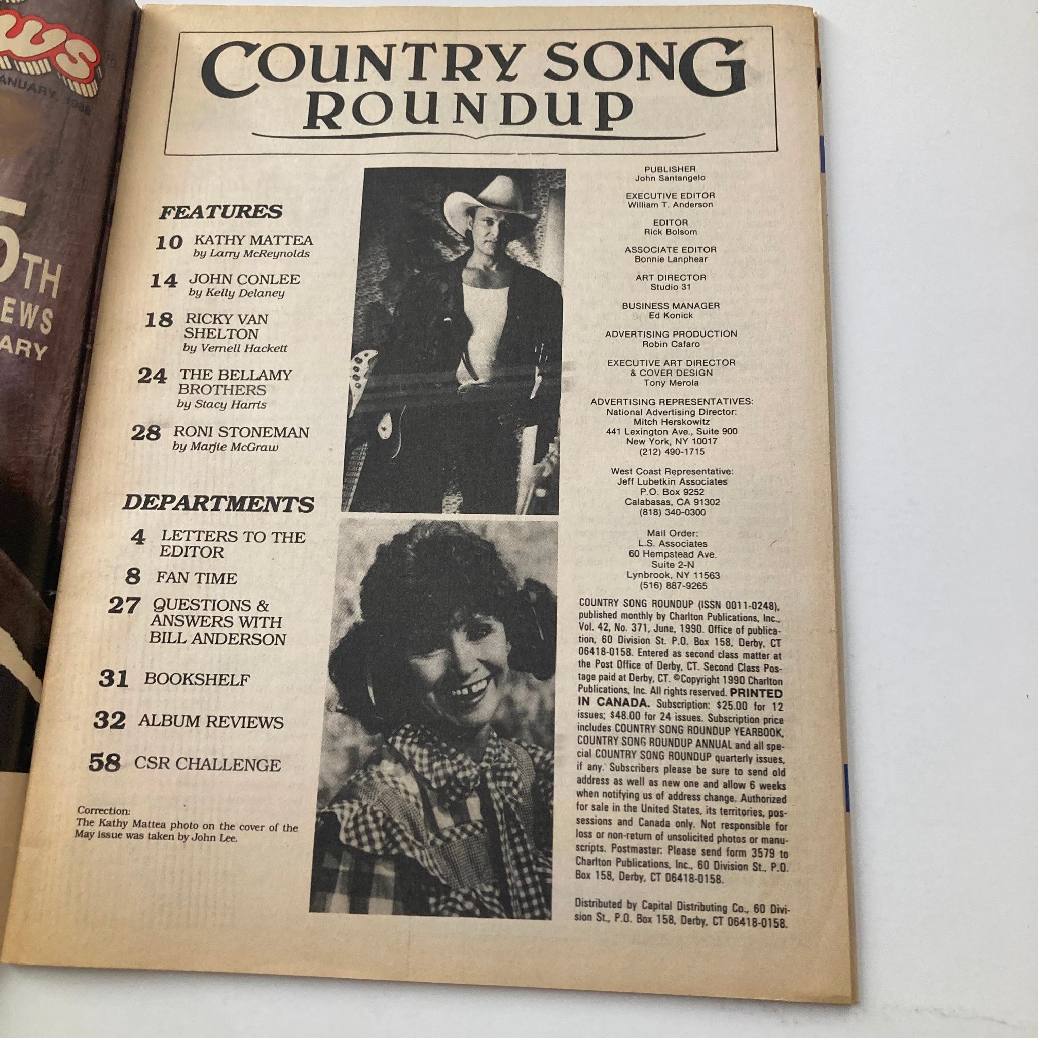 VTG Country Song Roundup Magazine June 1990 Ricky Van Shelton & Kathy Mattea