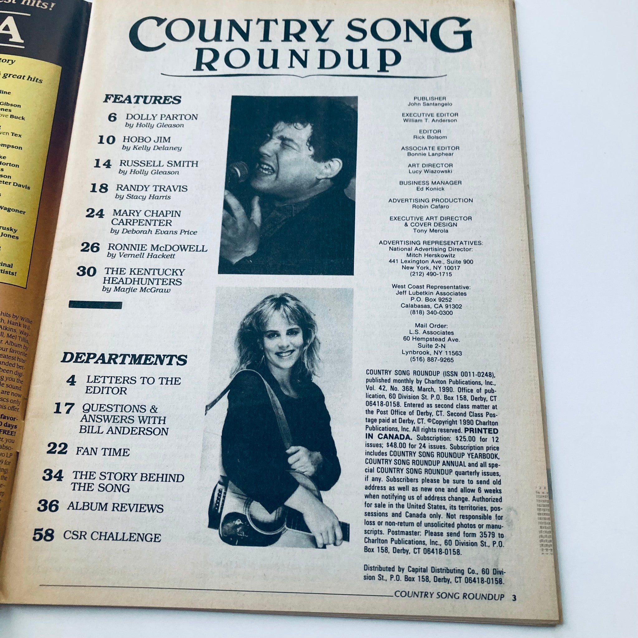 VTG Country Song Roundup Magazine March 1990 Dolly Parton and Ronnie McDowell