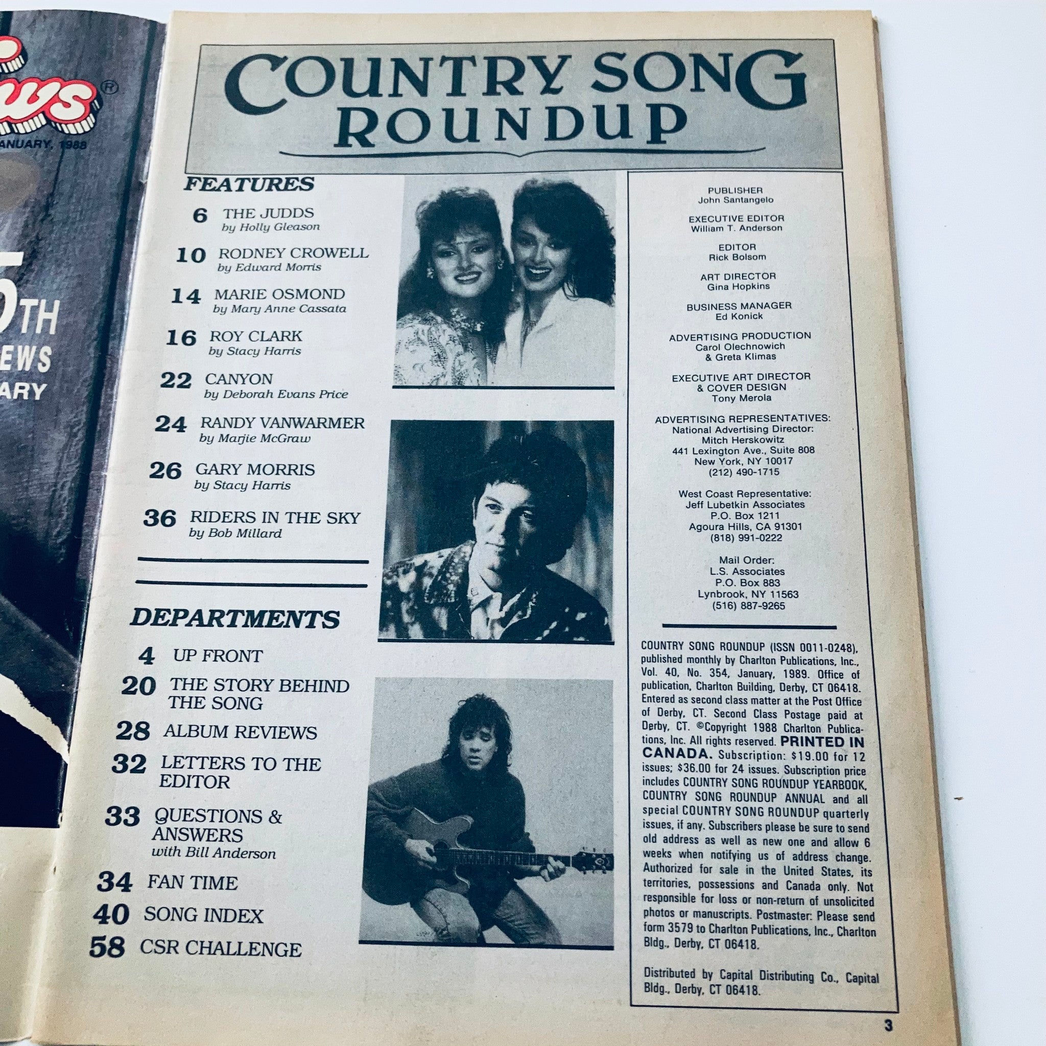 VTG Country Song Roundup Magazine January 1989 The Judds & Rodney Crowell