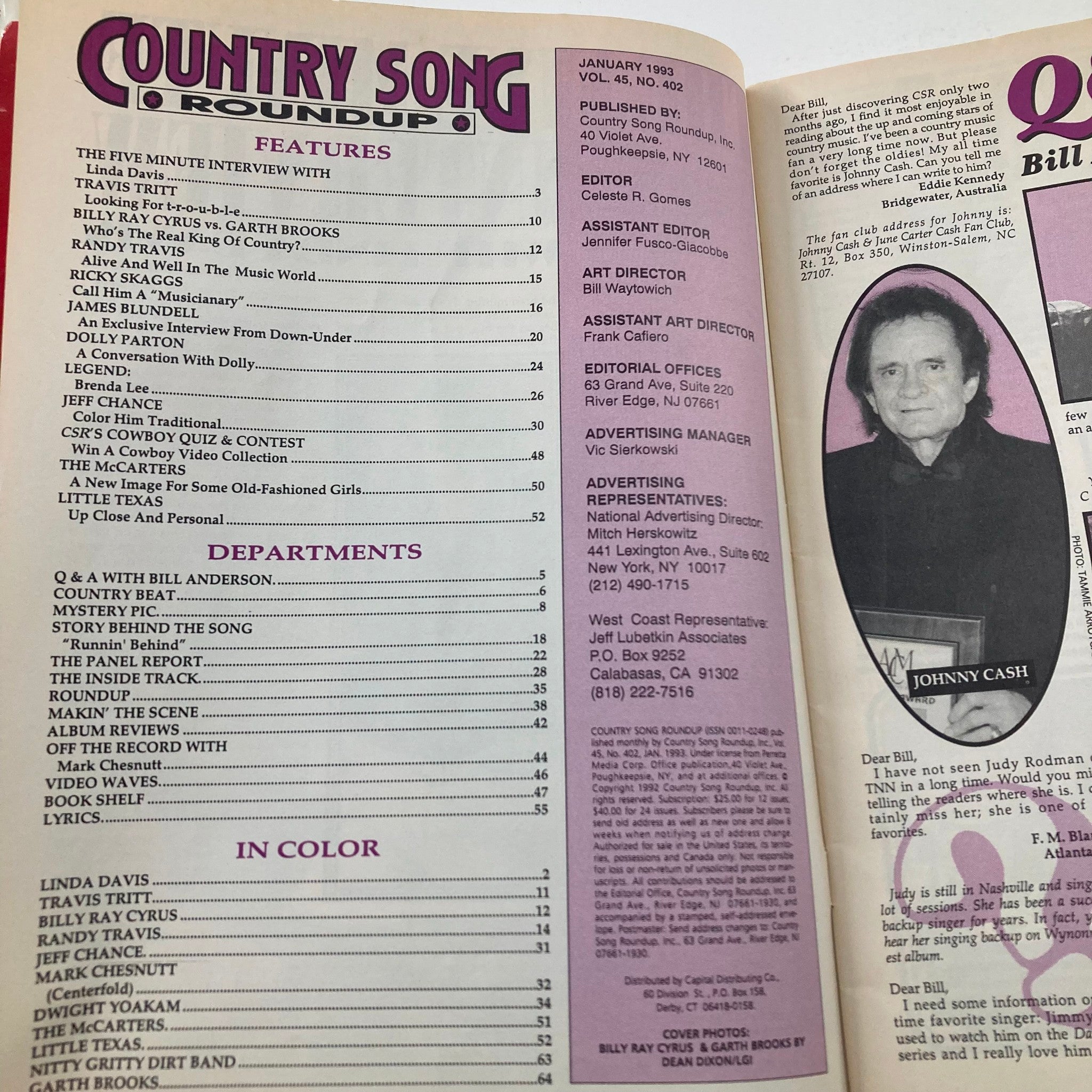 VTG Country Song Roundup Magazine January 1993 Billy Ray Cyrus No Label