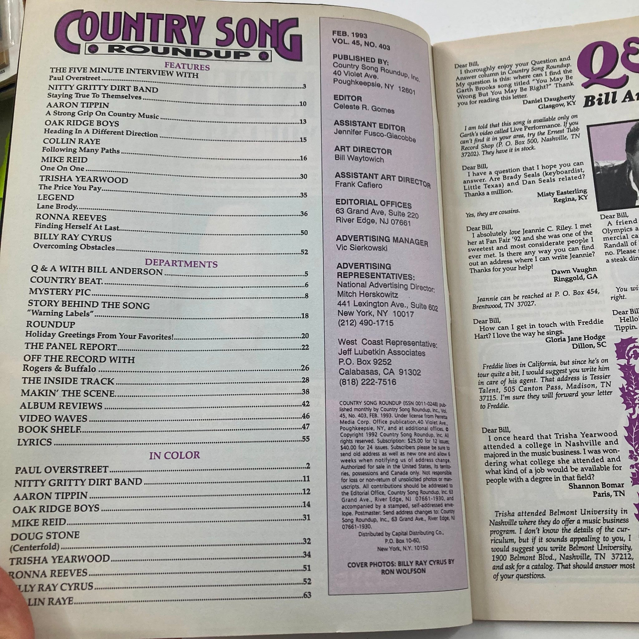 VTG Country Song Roundup Magazine February 1993 Trisha Yearwood No Label