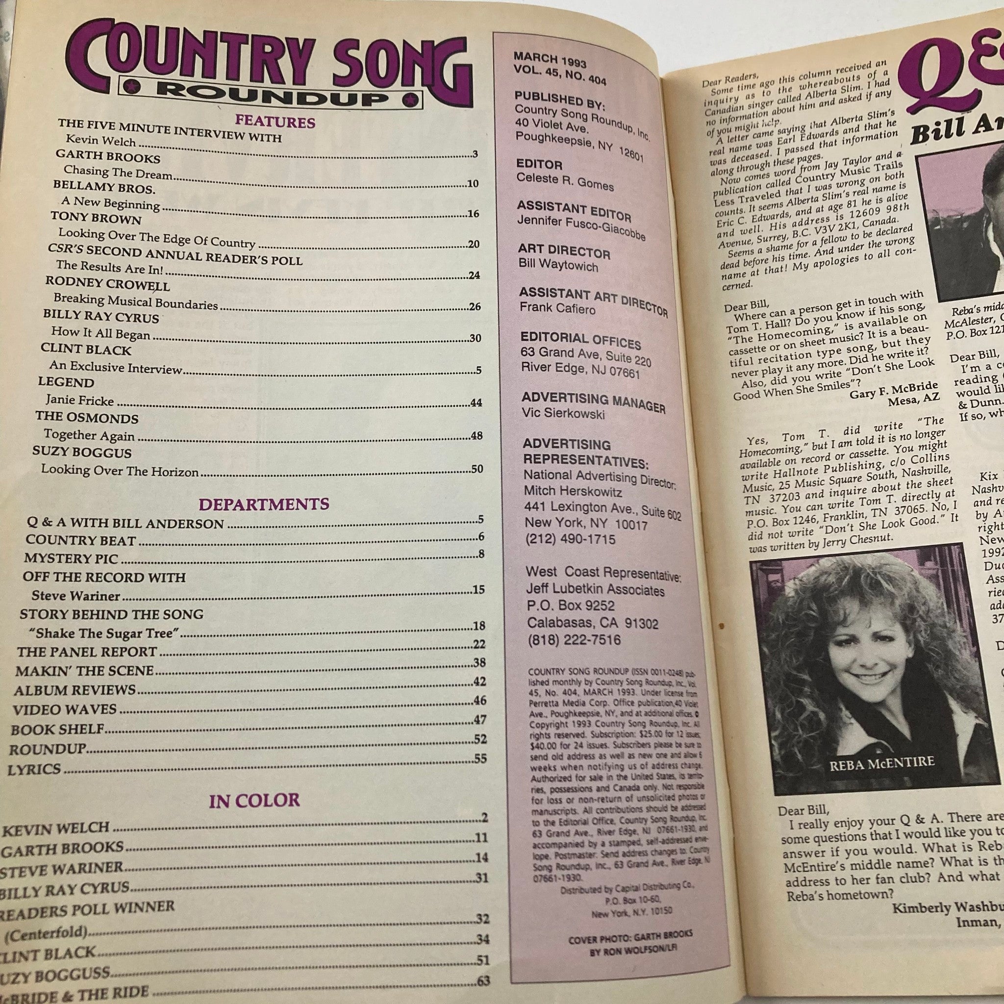 VTG Country Song Roundup Magazine March 1993 Garth Brooks, Pam Tillis No Label