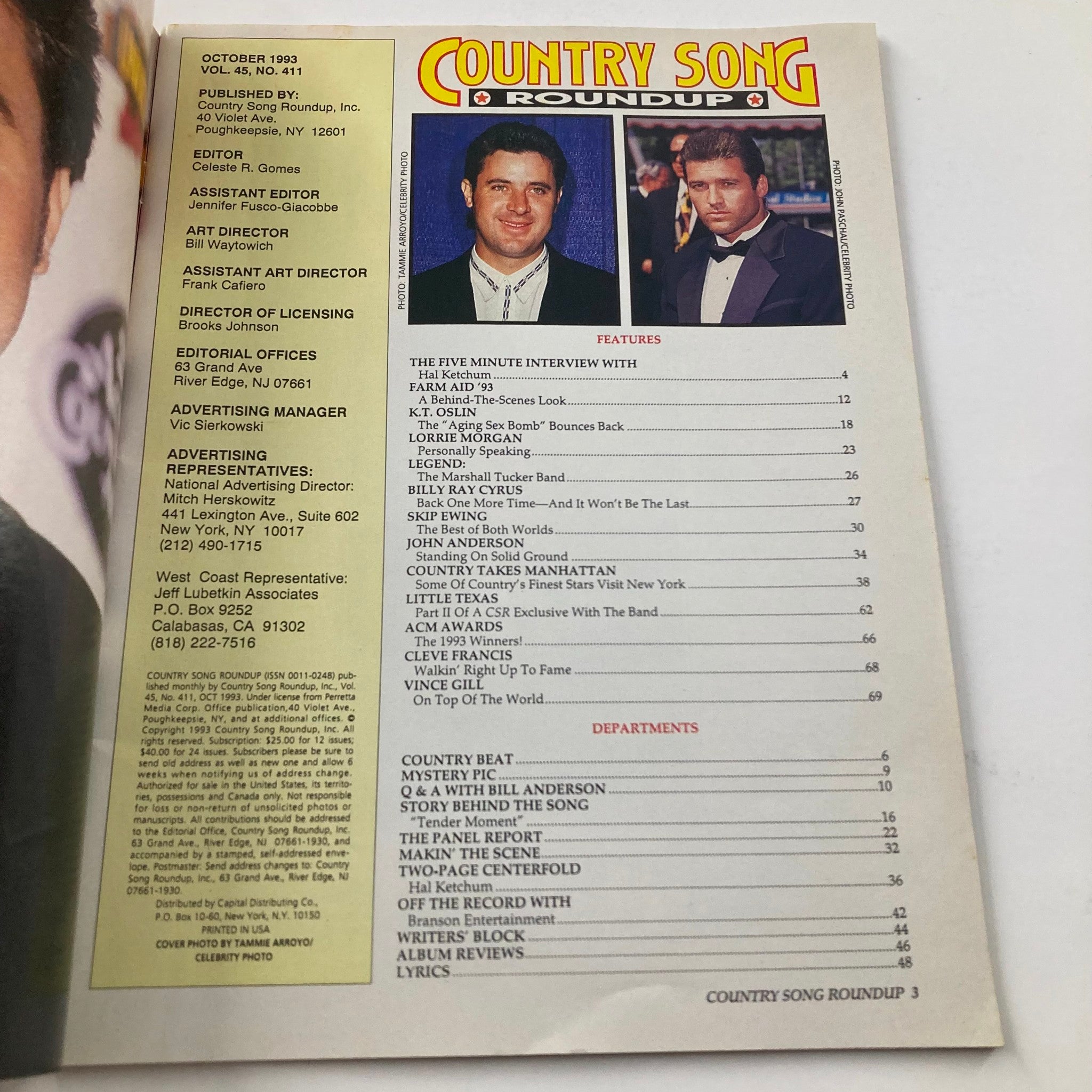 Country Song Roundup Magazine October 1993 Billy Ray Cyrus No Label