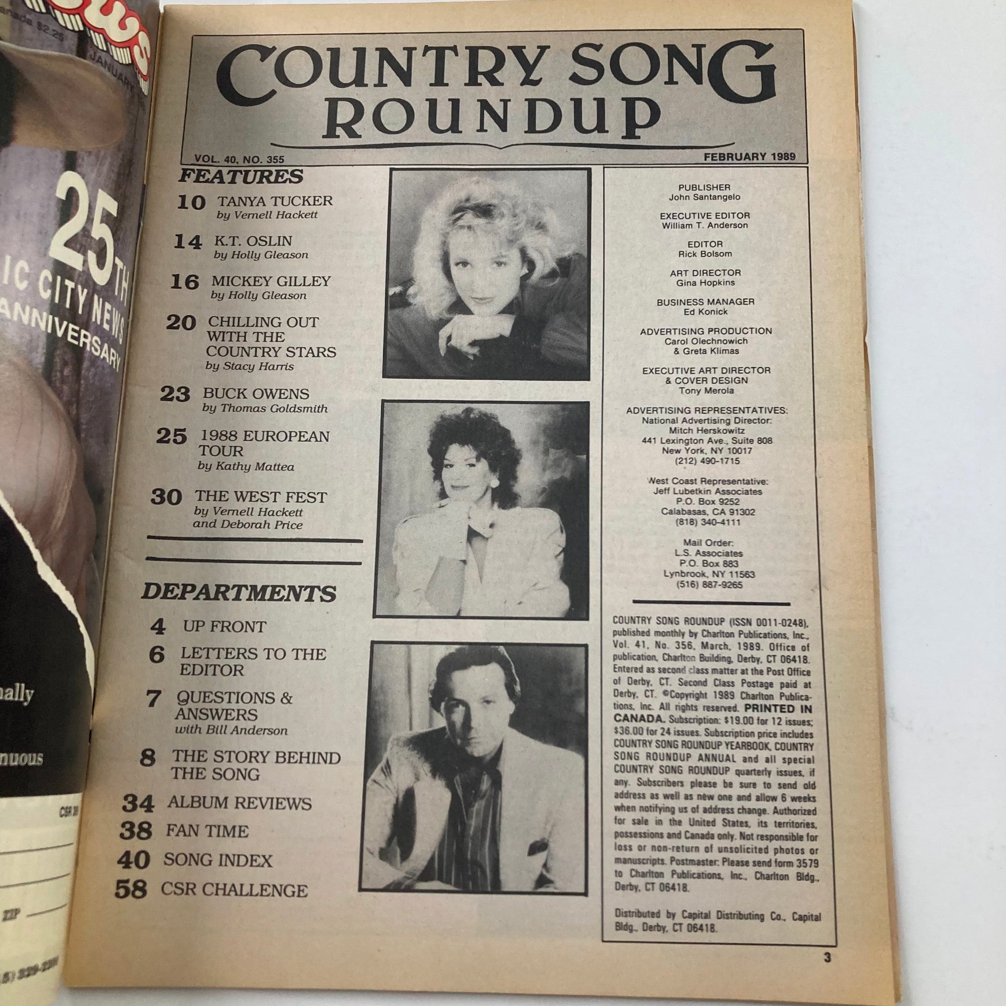 VTG Country Song Roundup Magazine March 1989 Tanya Tucker and K.T. Oslin