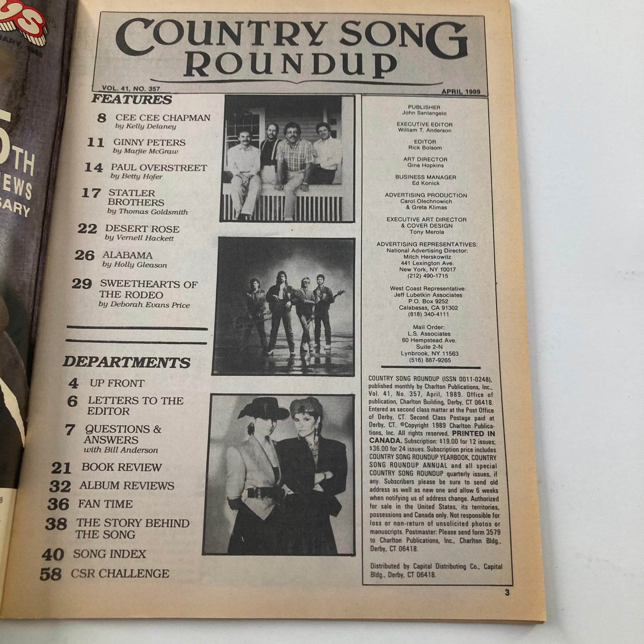 VTG Country Song Roundup Magazine April 1989 Alabama and Statler Brothers