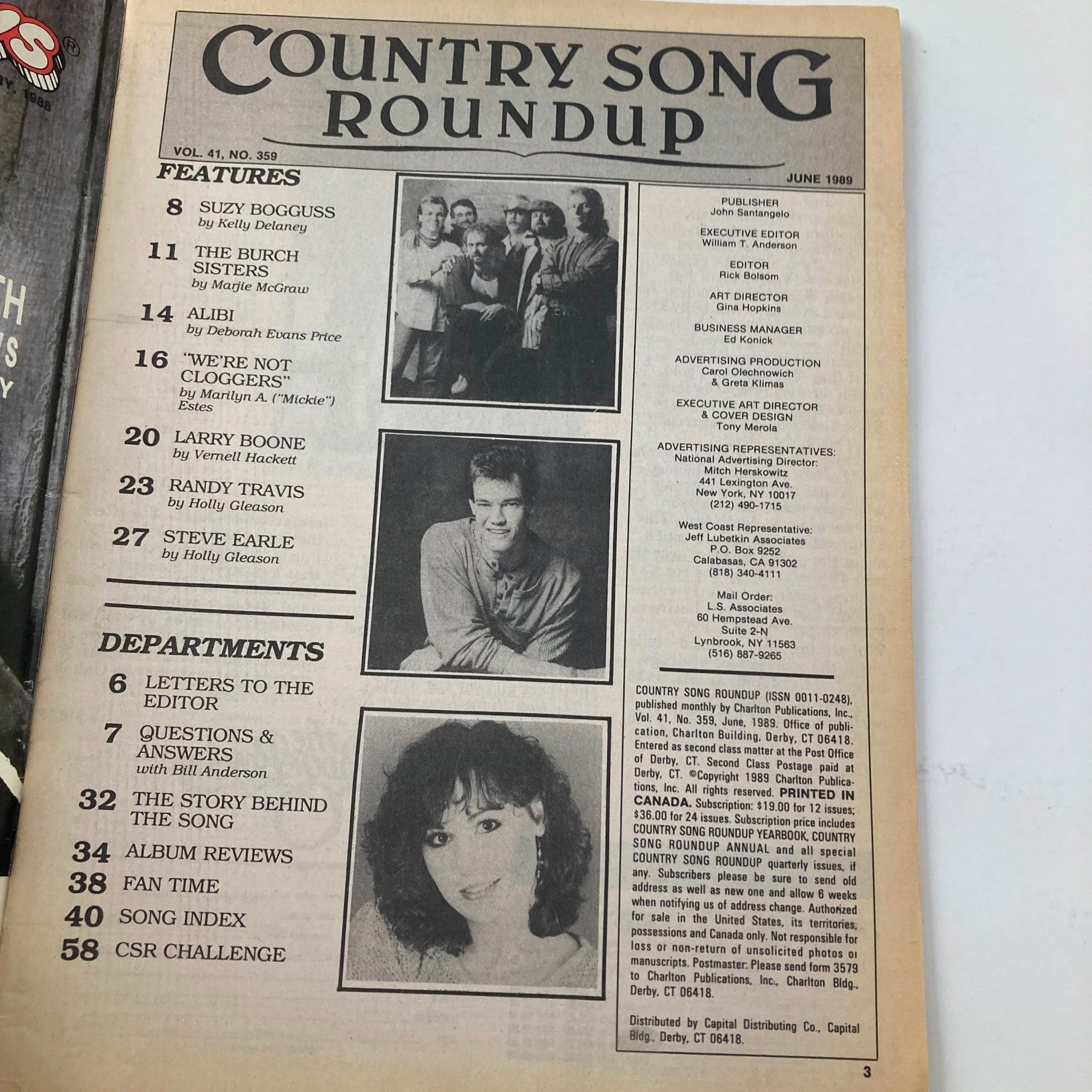 VTG Country Song Roundup Magazine June 1989 Randy Travis and Steve Earle