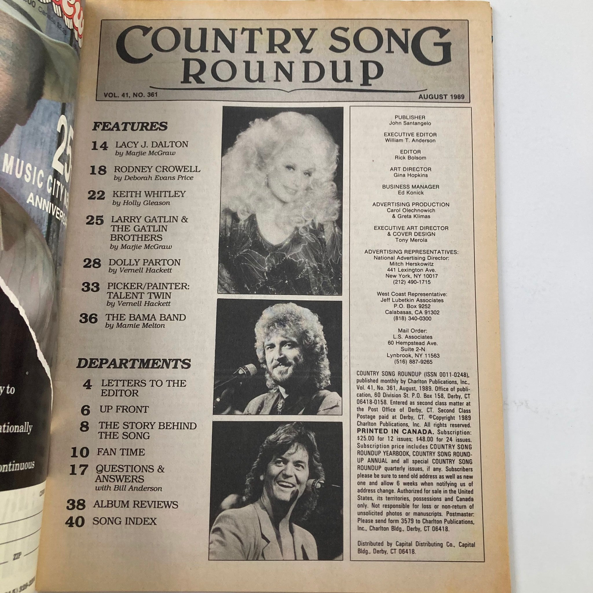 VTG Country Song Roundup Magazine August 1989 Dolly Parton & Rodney Crowell