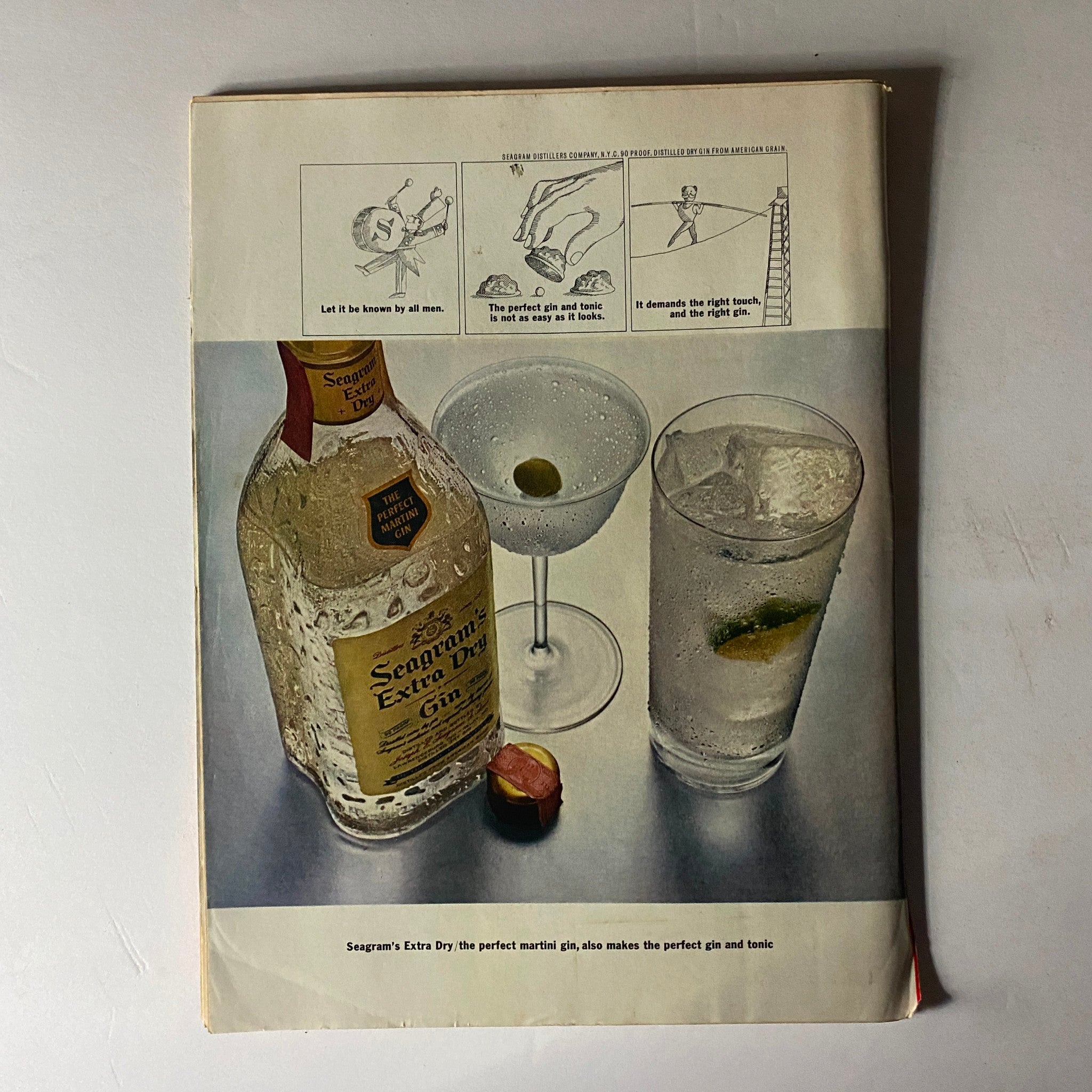 Advertisement page from Time Magazine August 5, 1966 for Seagram's Extra Dry Gin, showcasing a bottle and cocktail pairing, reflecting the popular beverage culture of the 1960s.