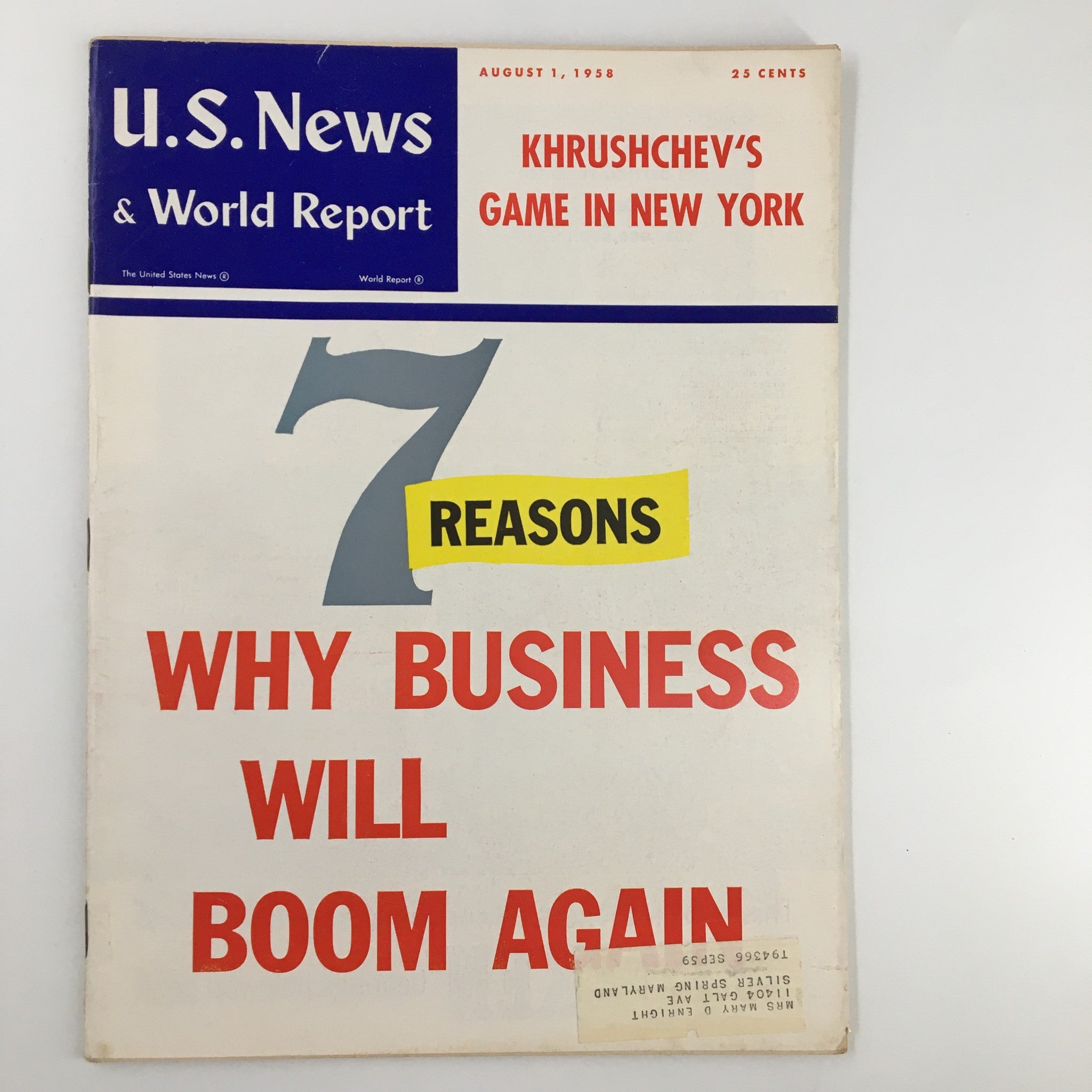 US News & World Report Magazine August 1 1958 Nikita Khrushchev Game in New York