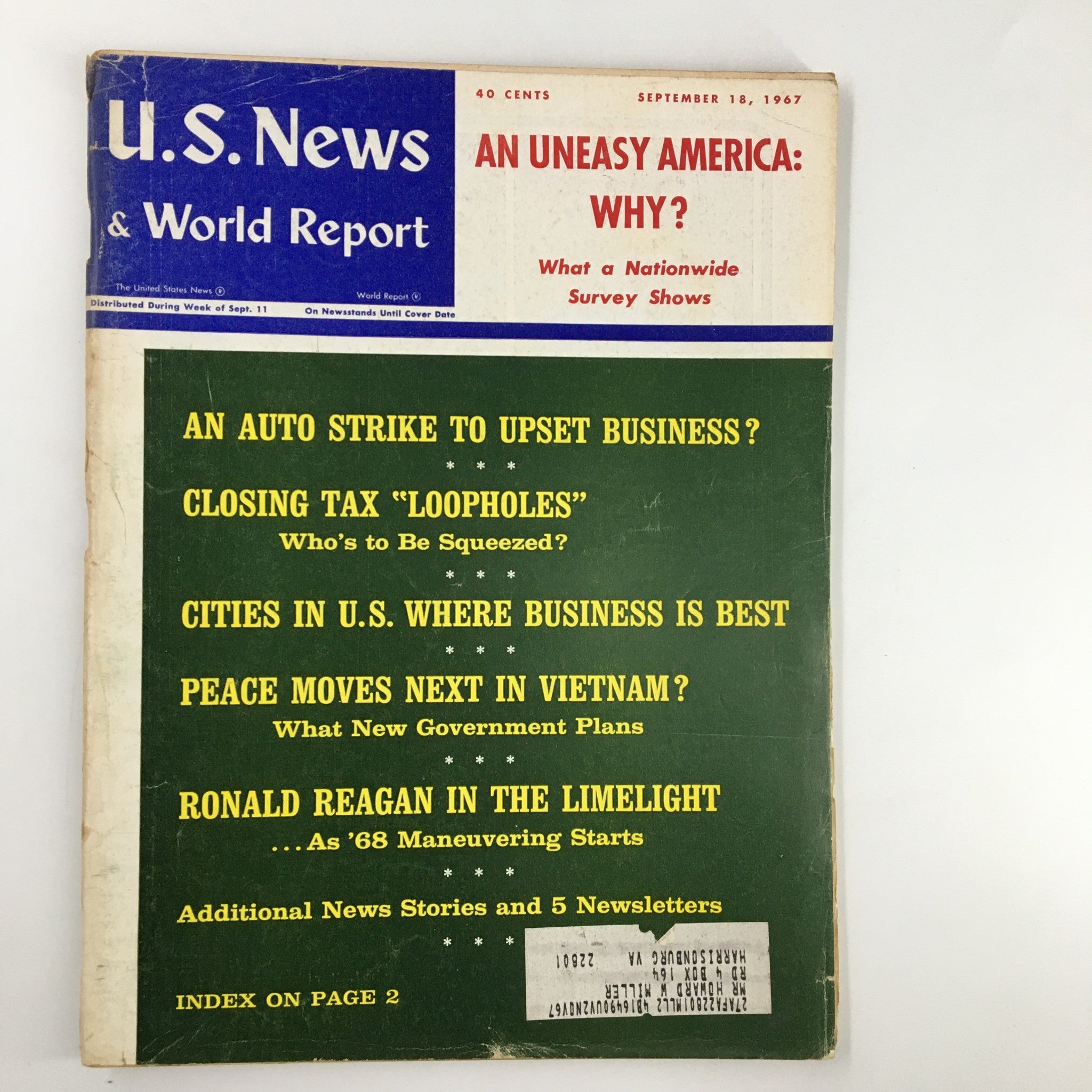 US News & World Report Magazine September 18 1967 Auto Strike To Upset Business