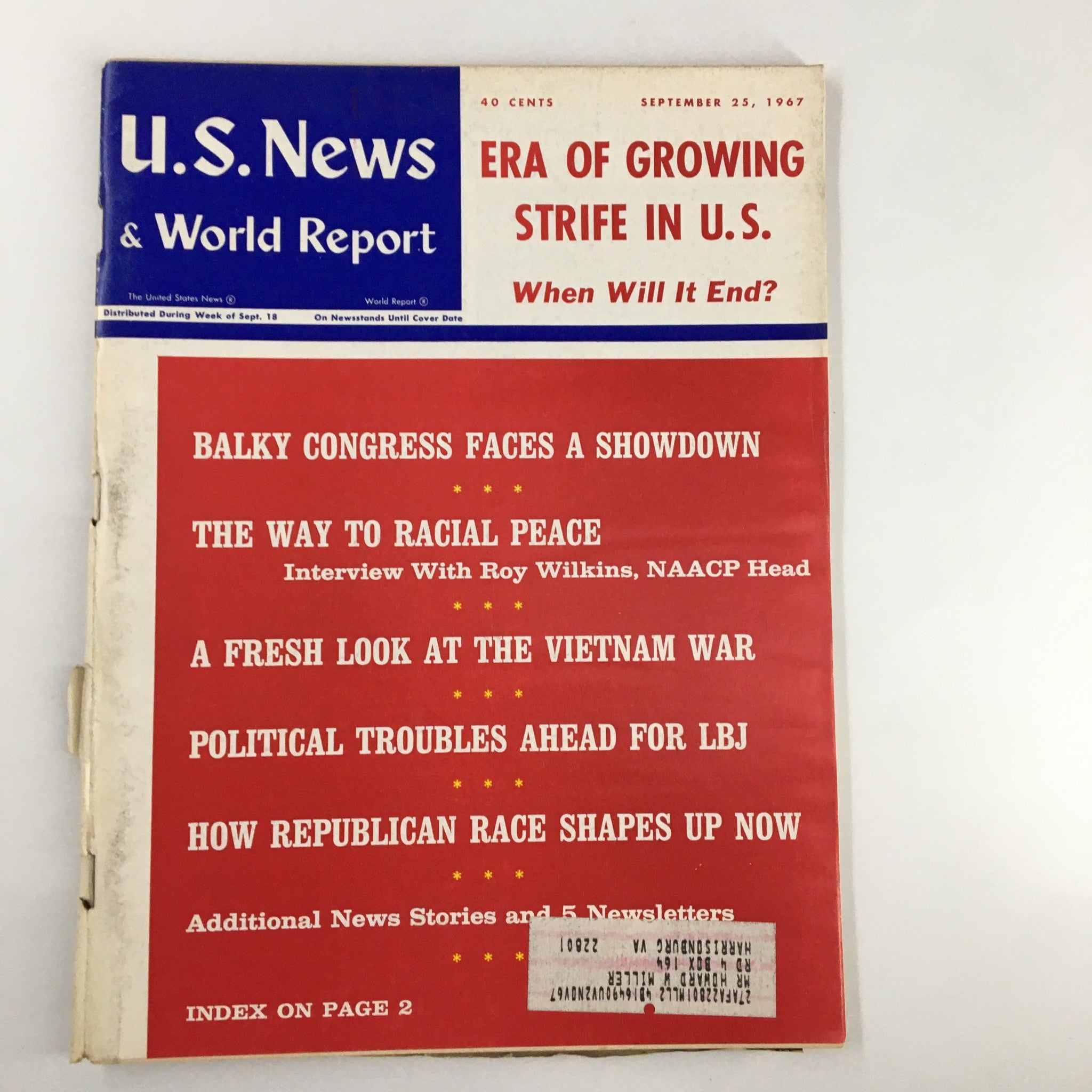 US News & World Report Magazine September 25 1967 Era of Growing Strife in U.S.