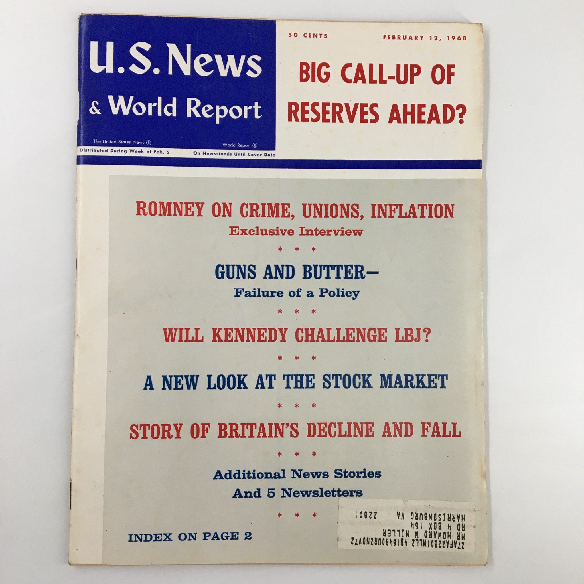 US News & World Report Magazine February 12 1968 Big Call-Up of Reserves Ahead