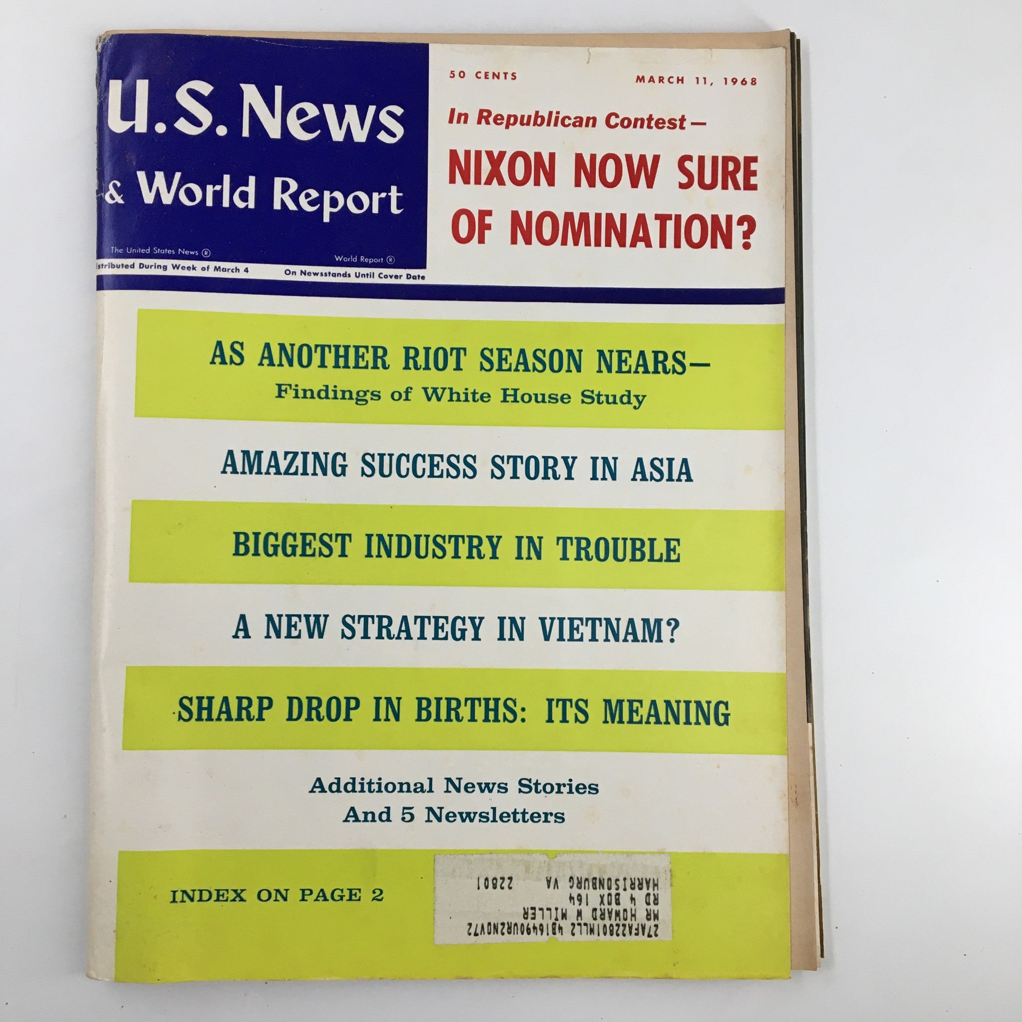 US News & World Report Magazine March 11 1968 Nixon Now Sure of Nomination