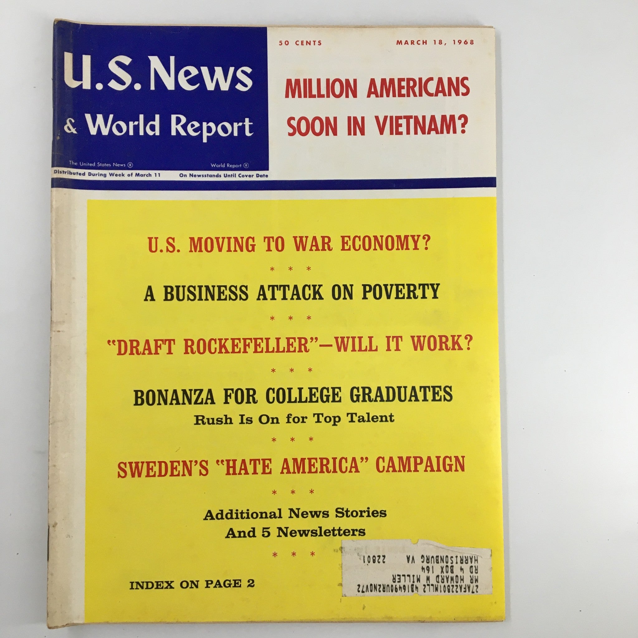 US News & World Report Magazine March 18 1968 Million Americans Soon in Vietnam?