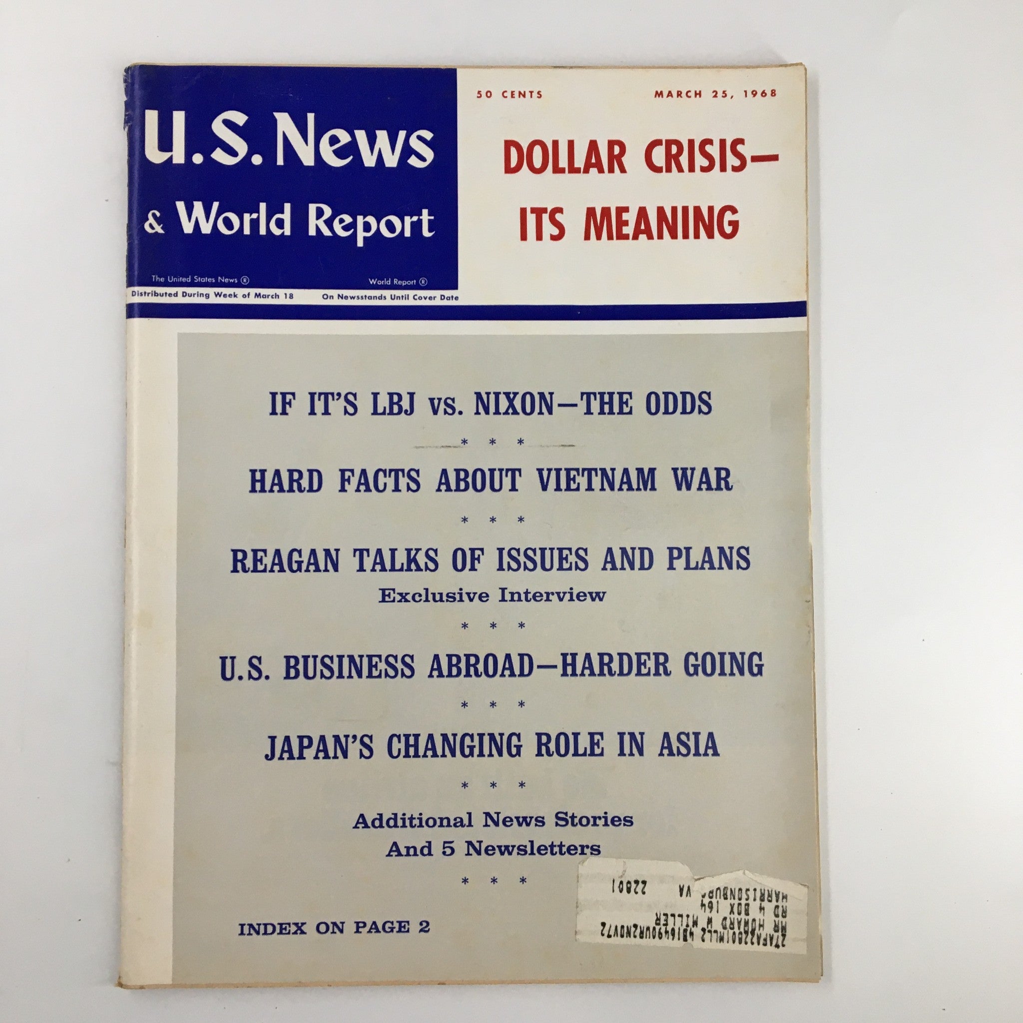 US News & World Report Magazine March 25 1968 Lyndon Johnson vs Richard Nixon