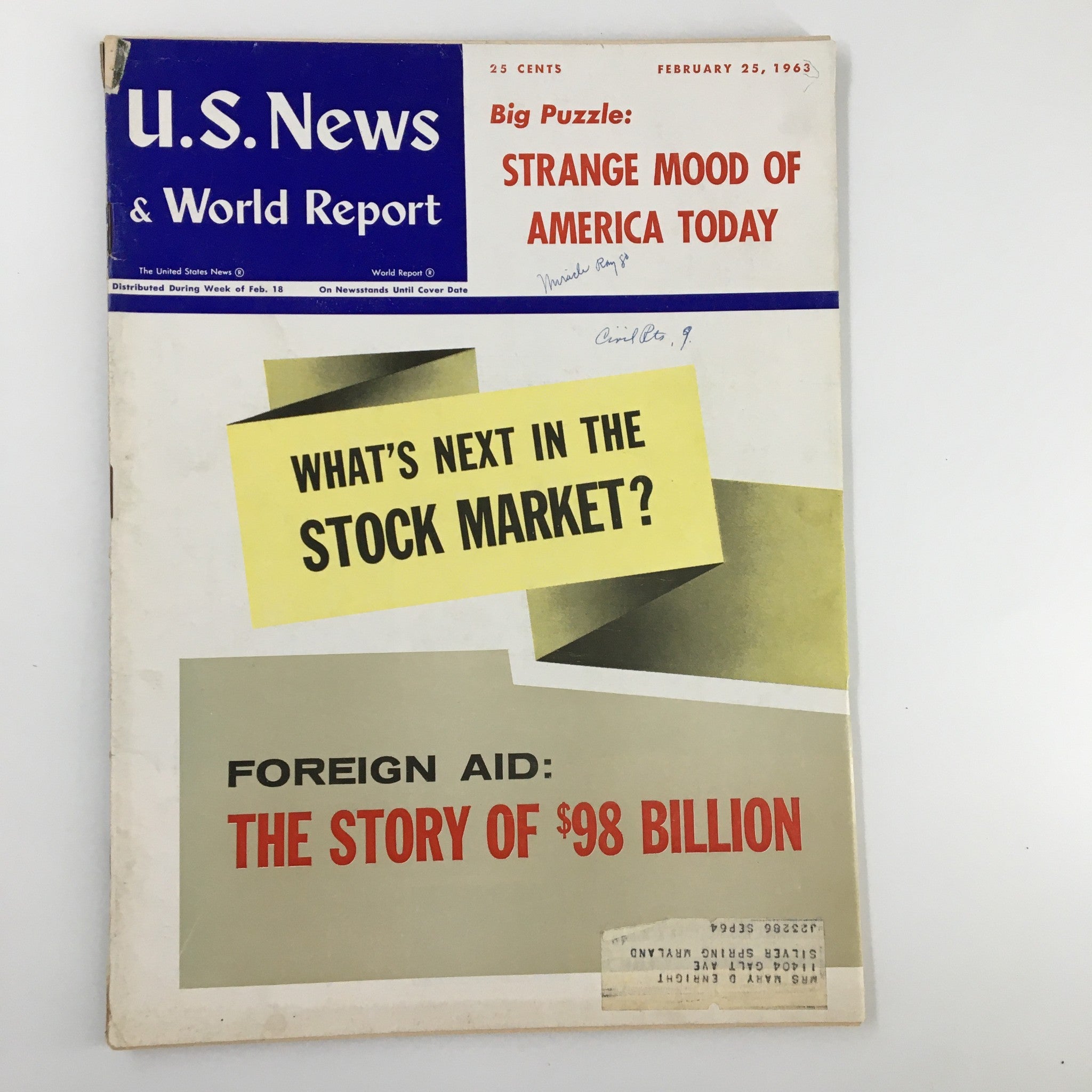 US News & World Report Magazine February 25 1963 Strange Mood of America Today