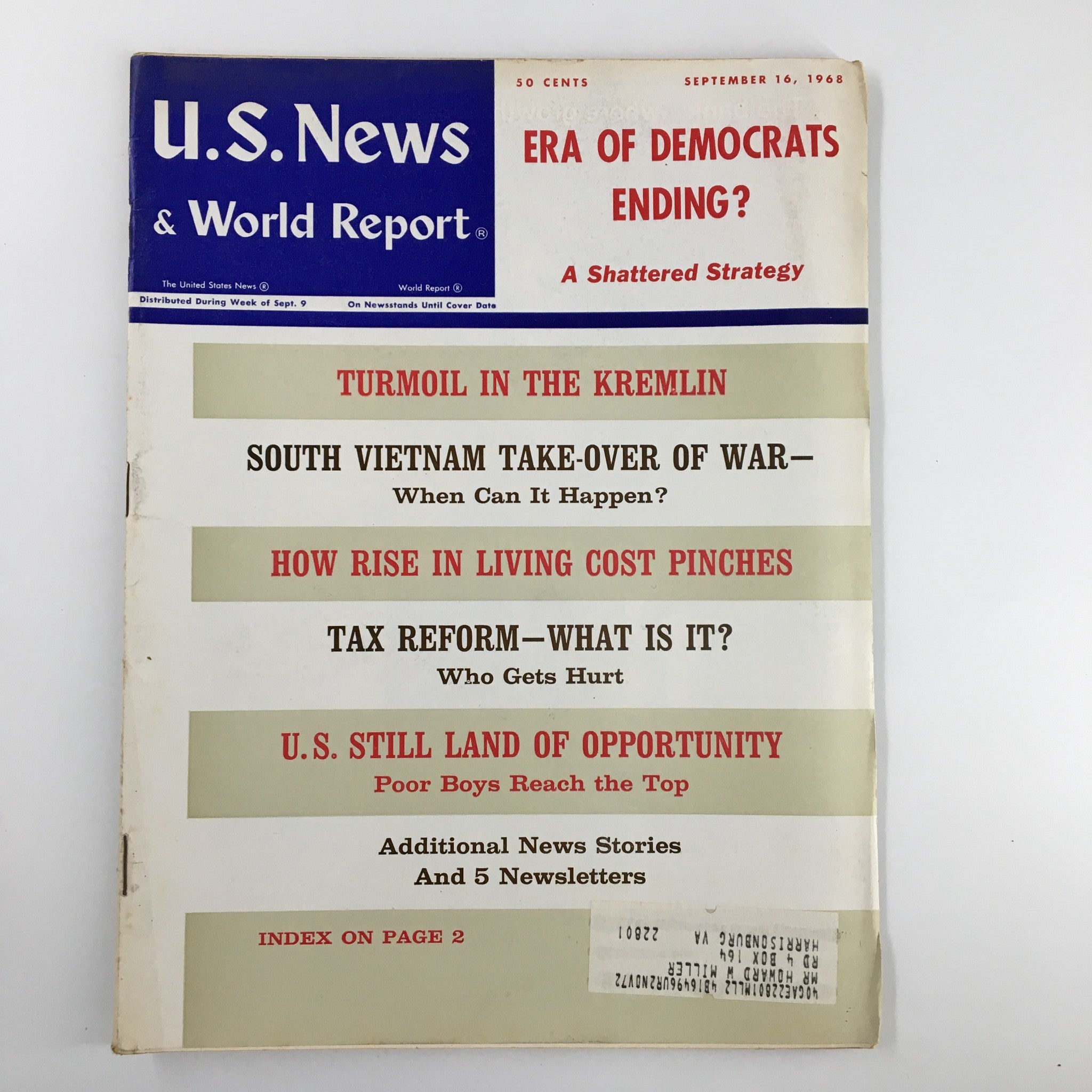 US News & World Report Magazine September 16 1968 Era of Democrats Ending?