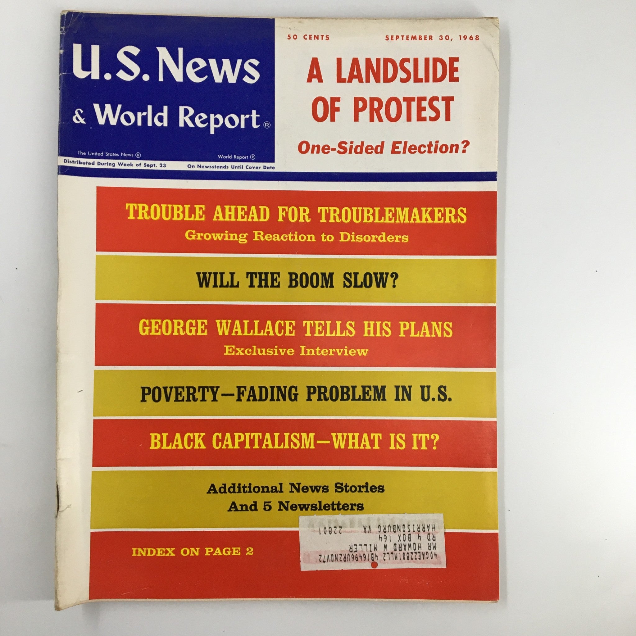 US News & World Report Magazine September 30 1968 A Landslide Protest