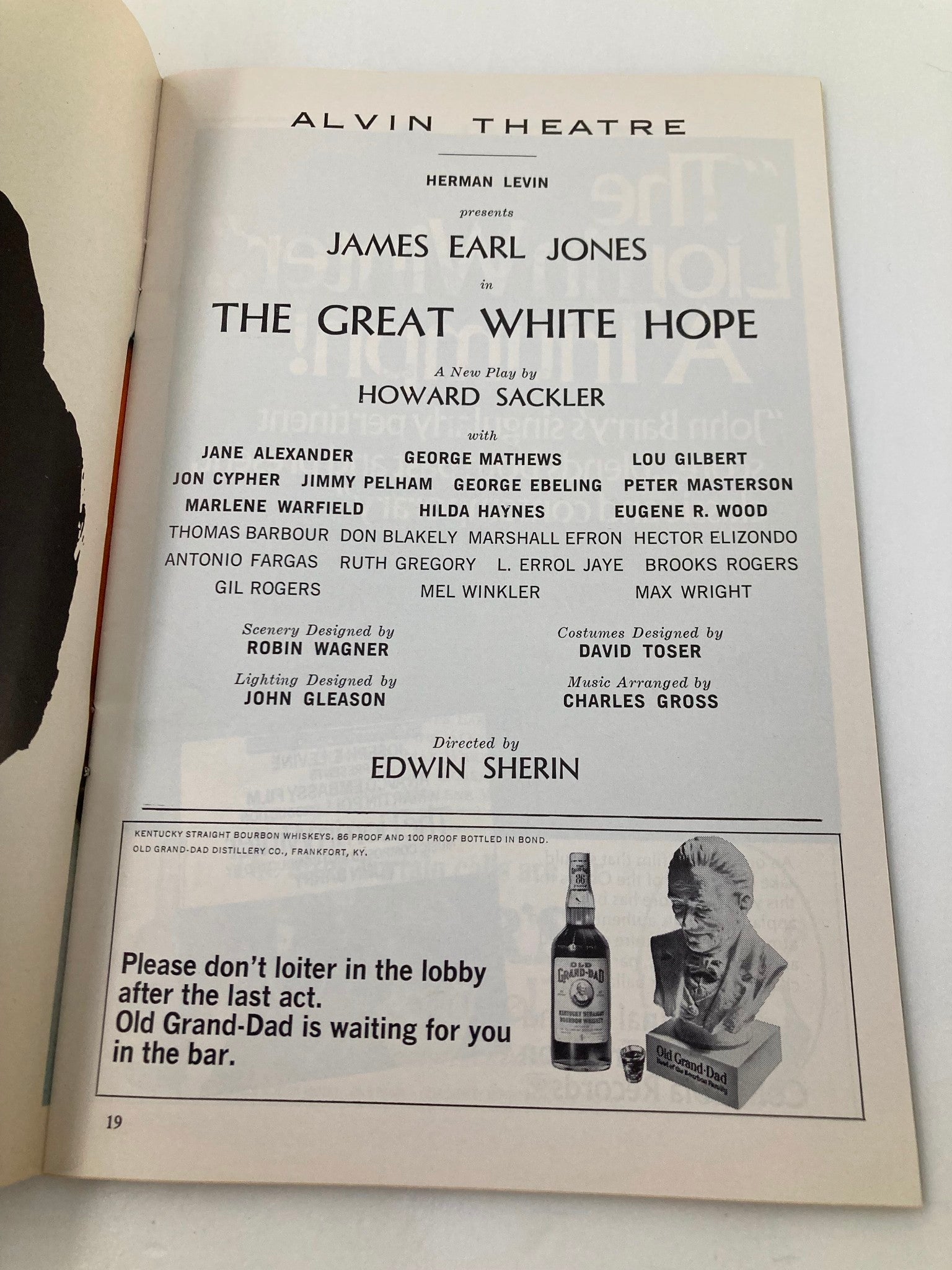 1969 Playbill Alvin Theatre James Earl Jones in The Great White Hope